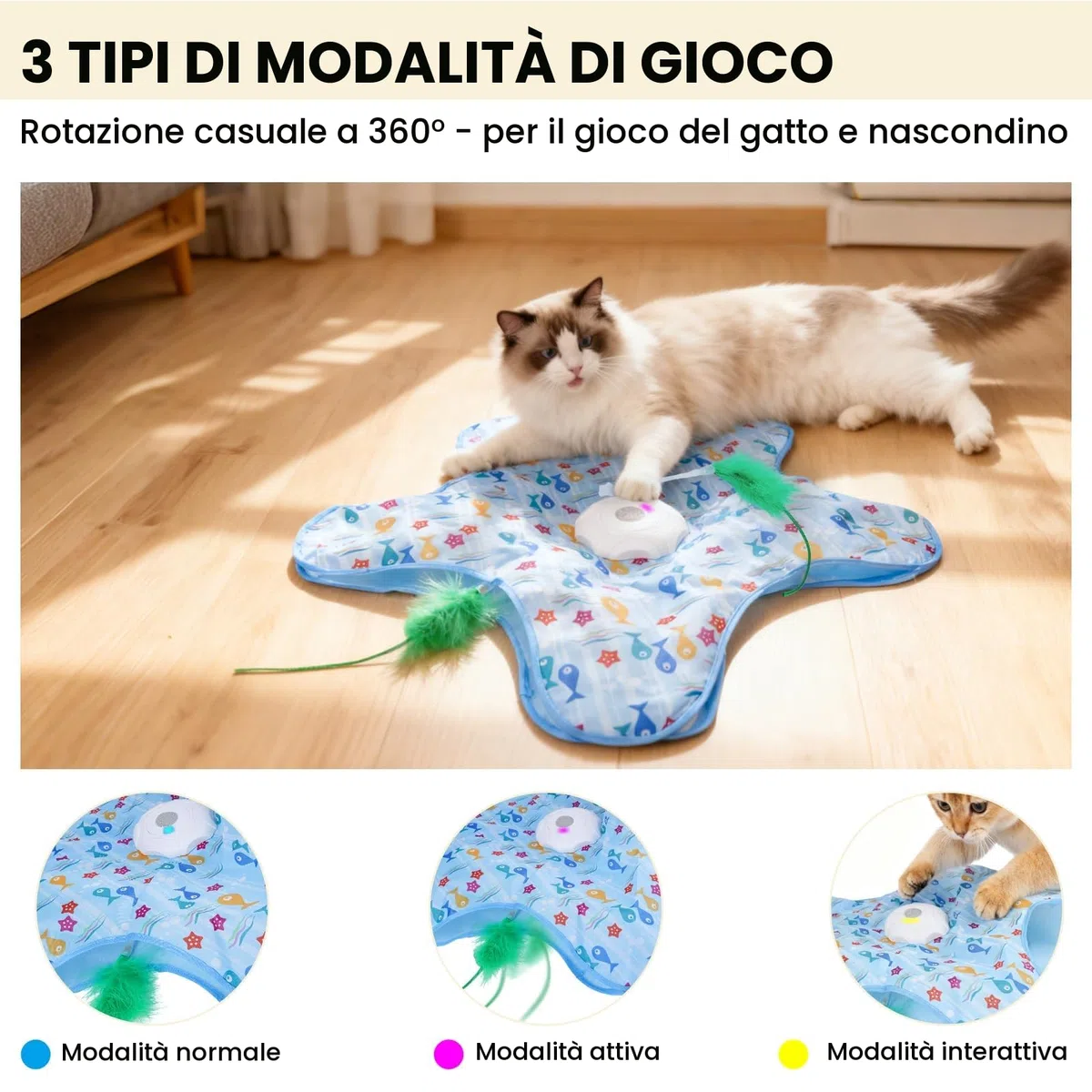 FIVAVA Giocattolo Interattivo per Gatti, Giocattolo per Gatti Ricaricabile e Silenzioso, Giochi per Gatti da Caccia con 3 Piume Sostituibili
