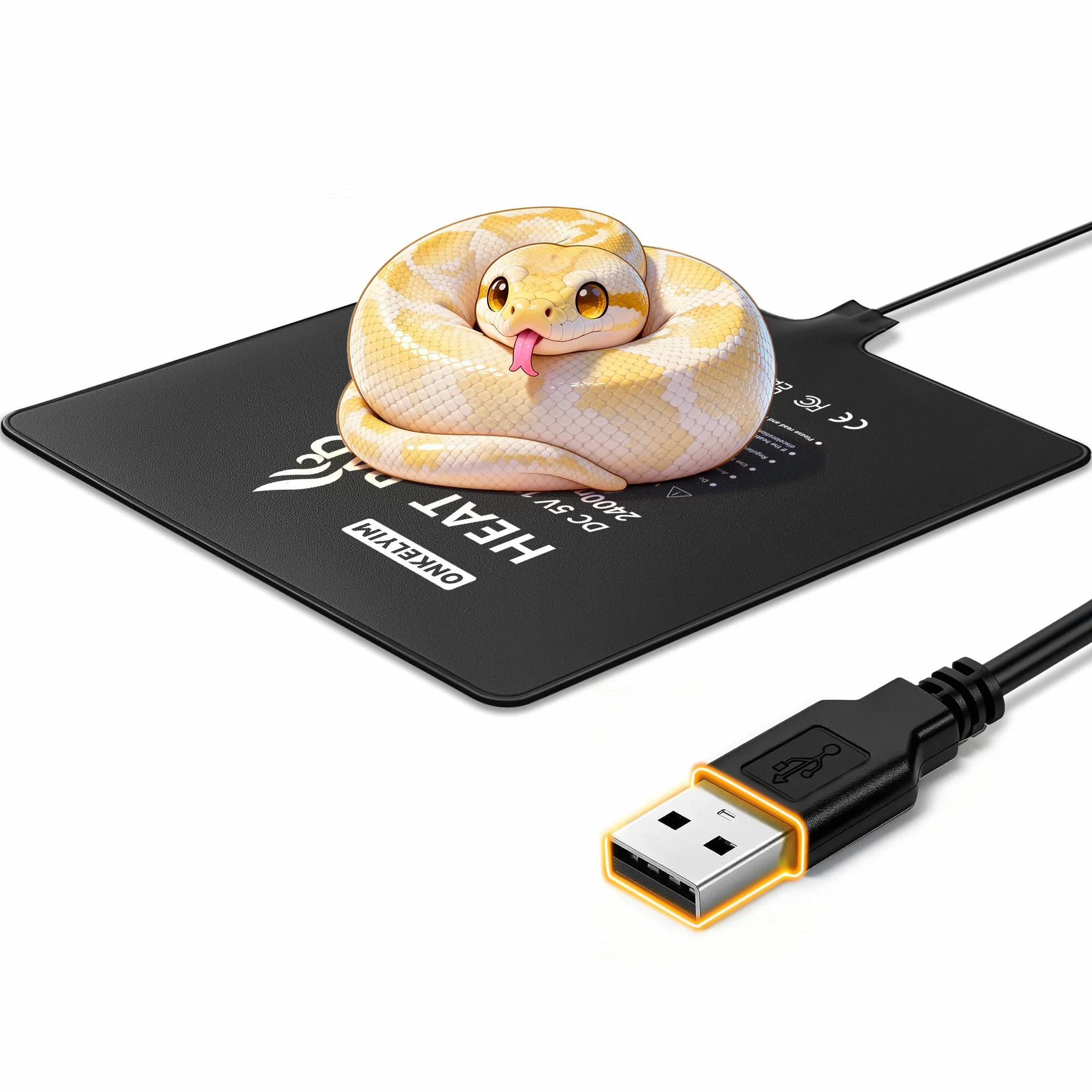 Tappetino Riscaldanti Rettili Regolabile, 20x20CM Ricarica USB, Adesivo Forte per Tartaruga Serpenti Lucertola Geco Granchio Eremita Anfibi - Tappetini Riscaldanti sotto la Vasca(12W)