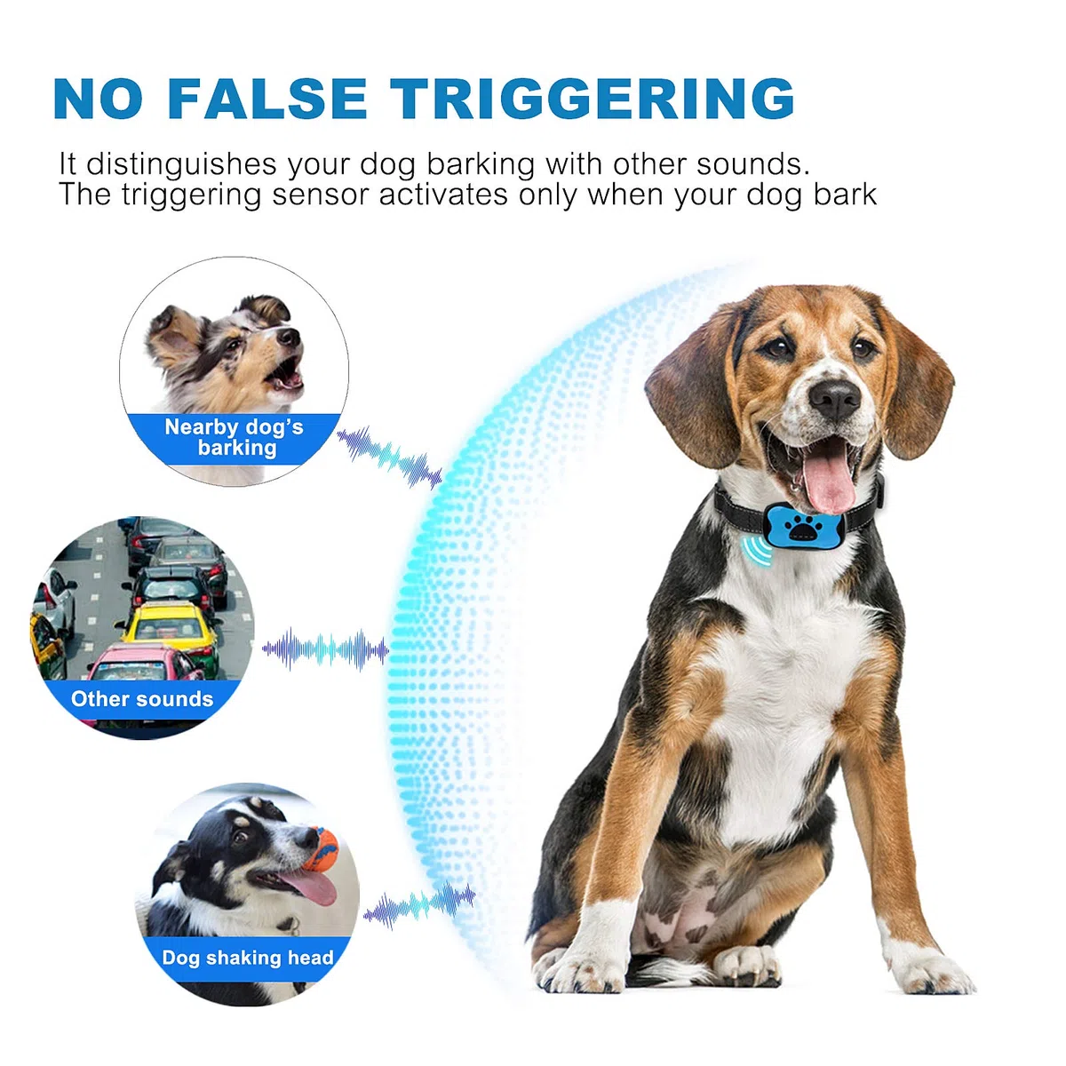 MASBRILL Collare Antiabbaio per Cani, Anti Abbaio Ricaricabile per Cani Piccola Media Grande, Modalità di Lavoro con Bip e Vibrazione, Blue