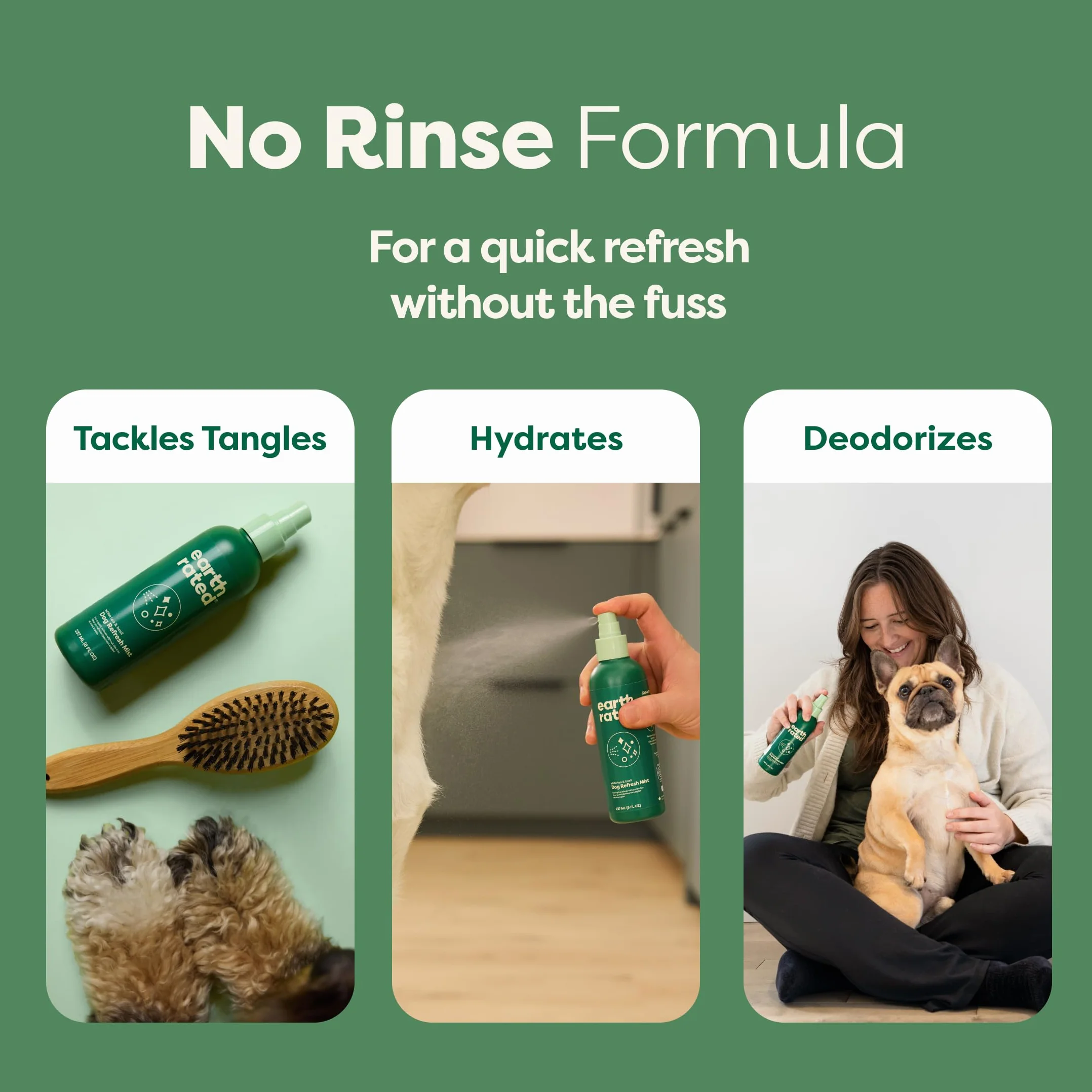 Earth Rated Deodorante spray per cani, balsamo e elimina odori per cani e cuccioli, per tutti i tipi di mantello, profumo rinfrescante di tè bianco e basilico, 8 once.