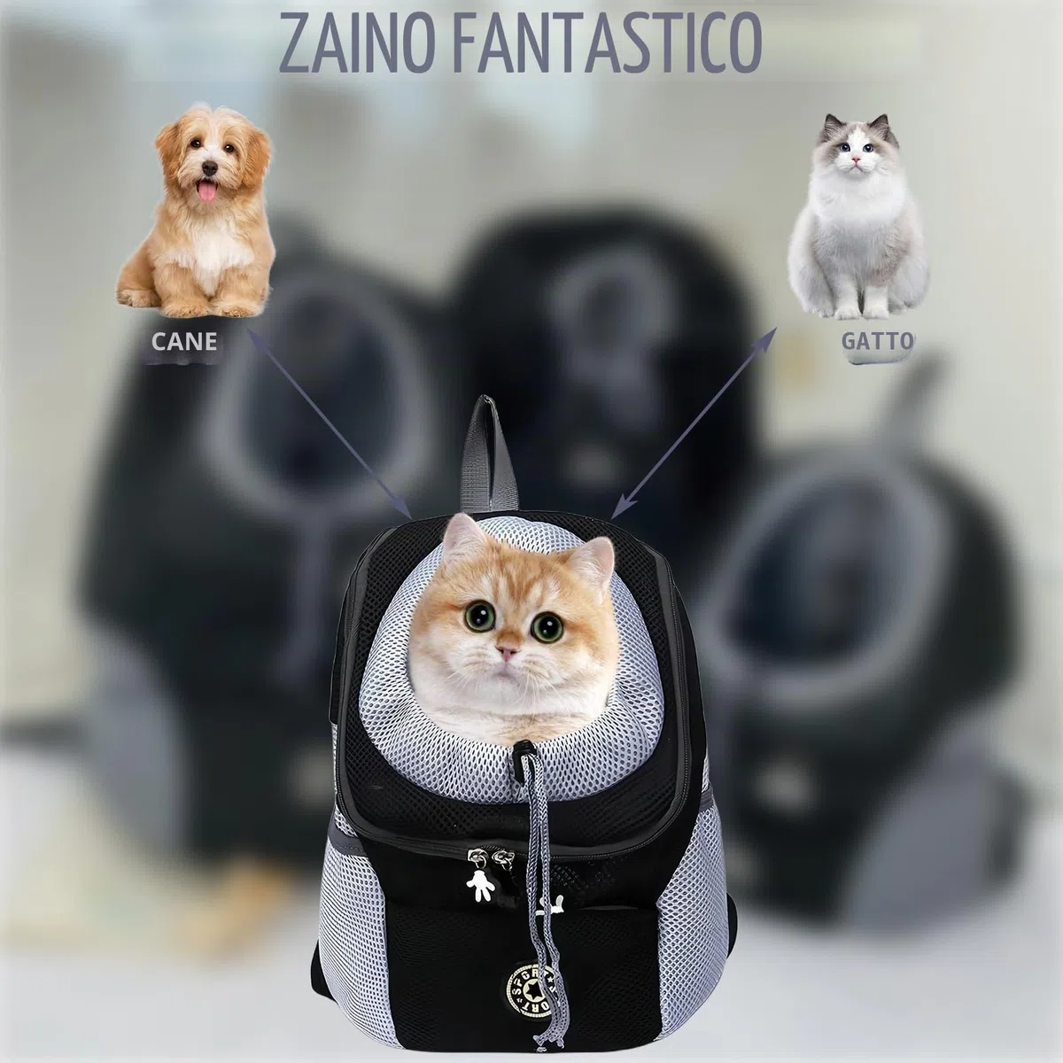 Zaino Traspirante per Cani e Gatti con Finestra, Trasporto Portatile Regolabile (Nero, M)