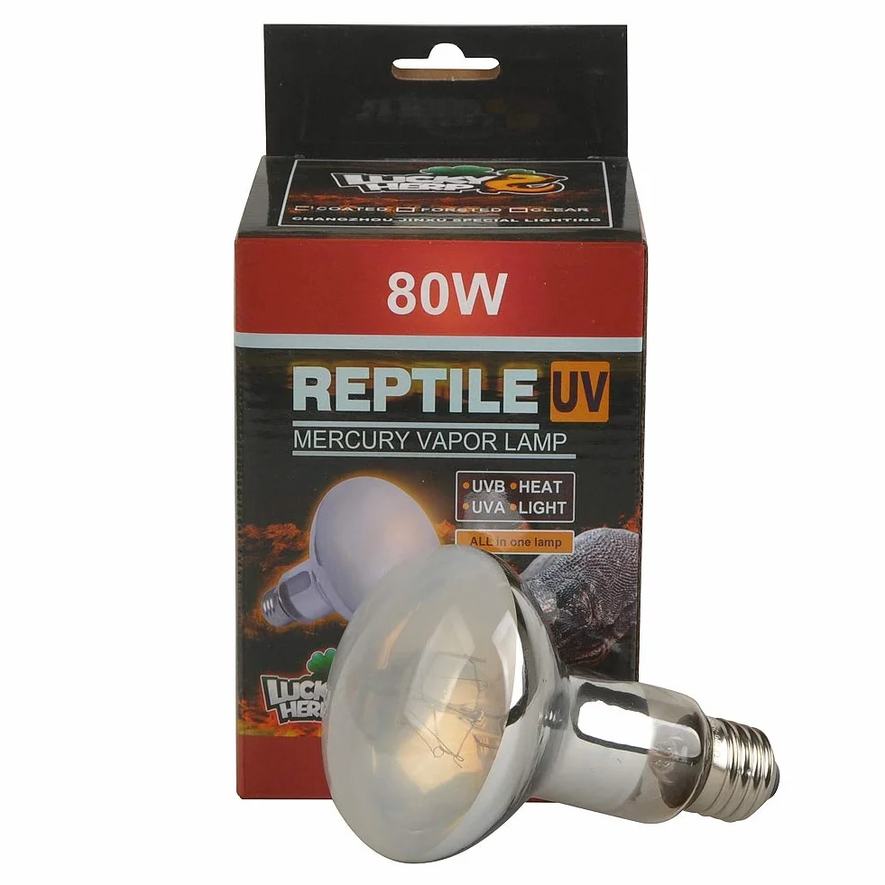Lucky Herp, lampada UVA UVB a vapori di mercurio per rettili, 80 Watt, R80, E27 Filettatura a vite