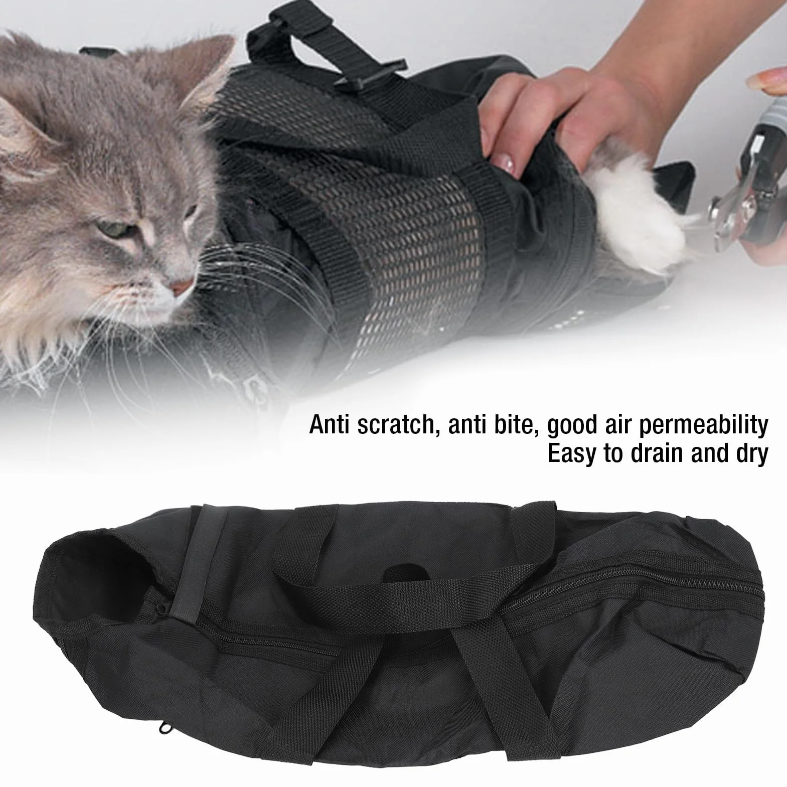 Fockety Borsa per Toelettatura Gatti, Borsa per Trattenuta da Bagno per Animali in Tessuto Oxford con Cerniere Anteriori e Posteriori, Maniglie e Gancio per Appendere, Borsa per