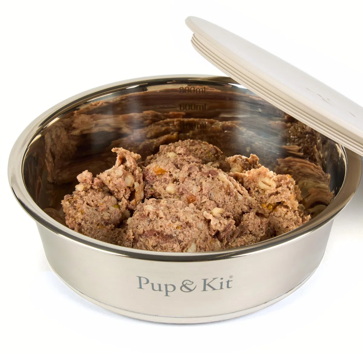 Pup & Kit Lid-it Ciotola per cani e gatti con coperchio in silicone, in acciaio inox, antiscivolo, lavabile in lavastoviglie, ideale per la conservazione degli alimenti, la preparazione dei pasti e i