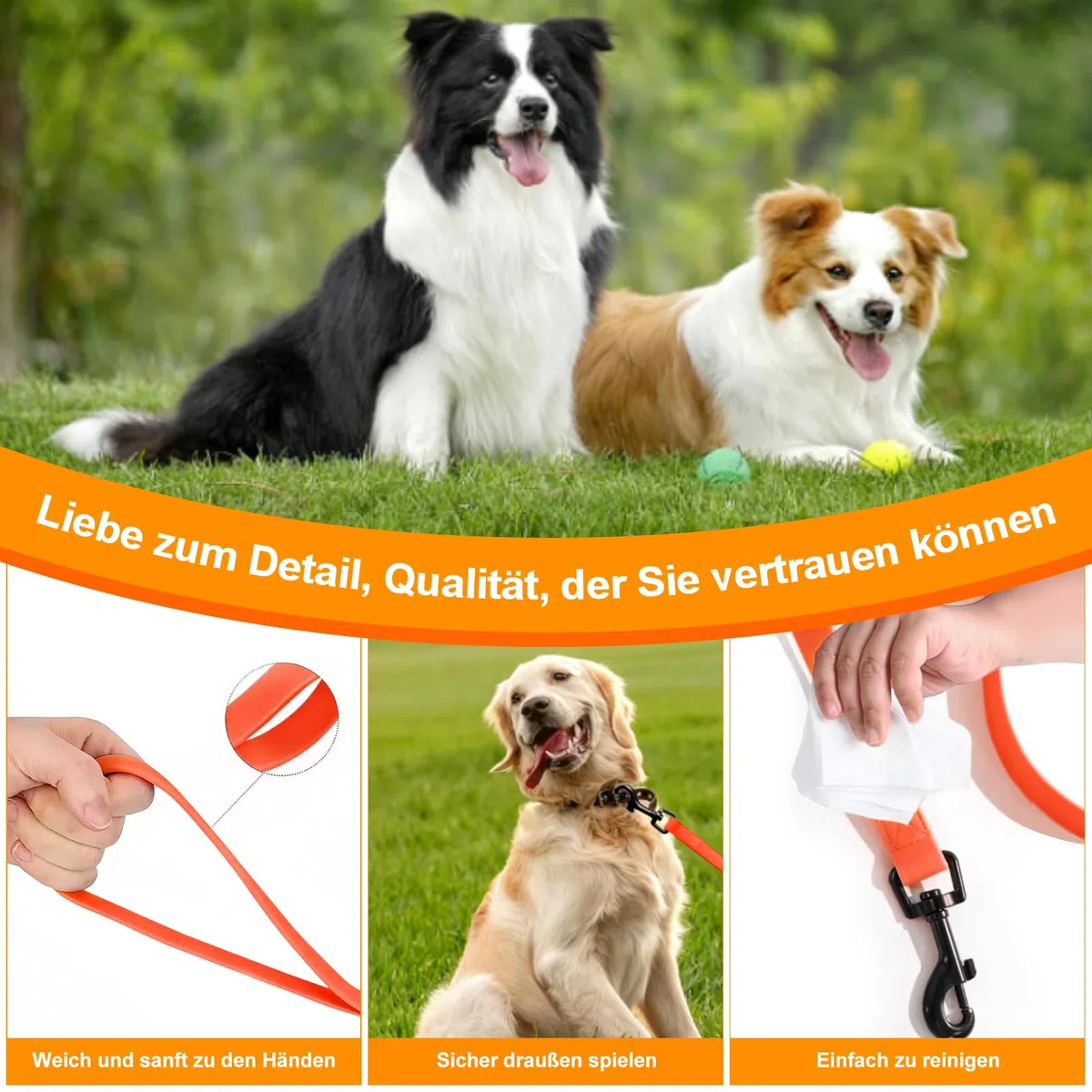 Guinzaglio impermeabile per cani, 3 m/5 m/10 m/15 m, guinzaglio antistrappo, guinzaglio per cani di taglia grande e piccola (arancione, 10 m)