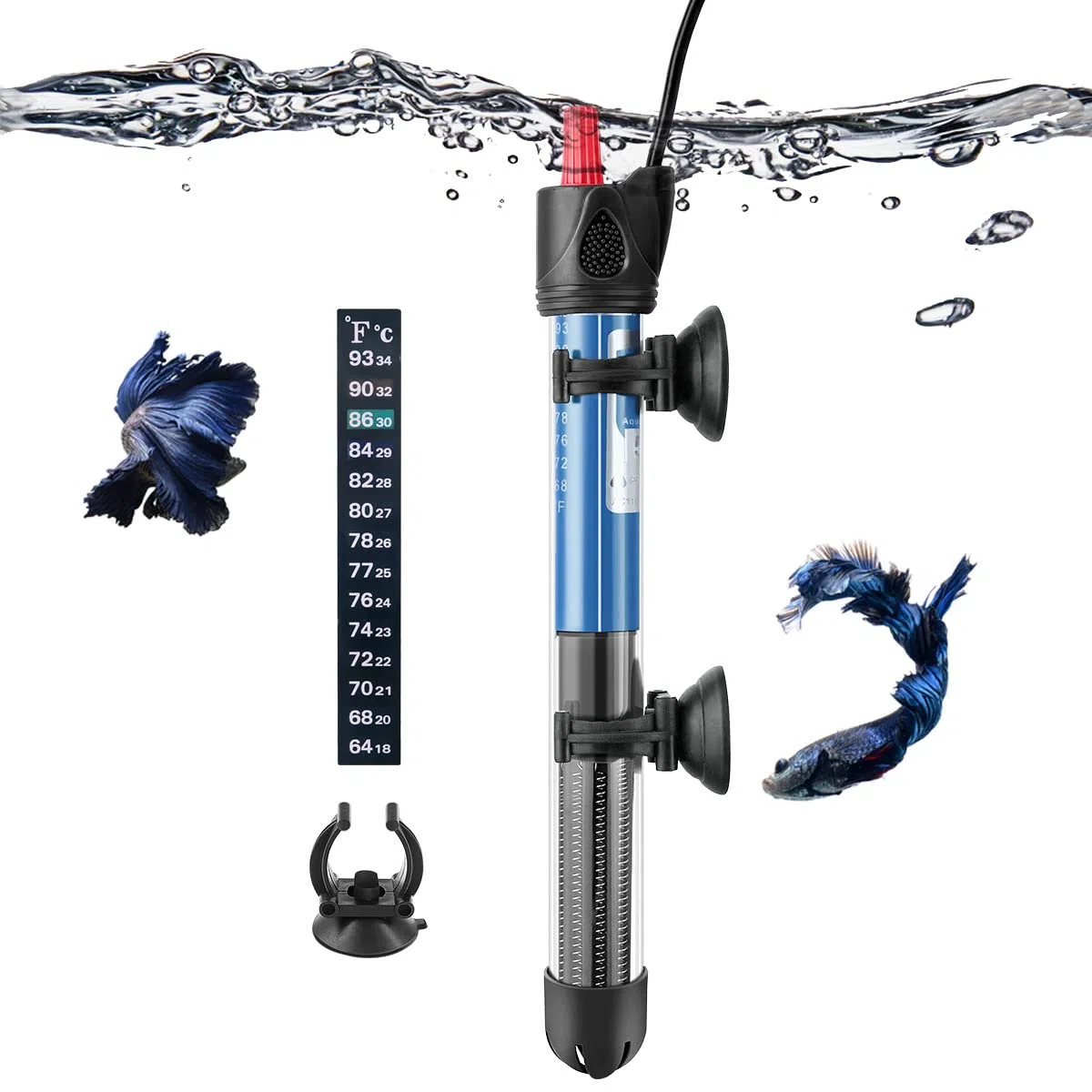 Riscaldatore per Acquario 25W 50W 100W 300W, Riscaldatore Sommergibile in Vetro per Acquari da 5L-300 Litri per Pesci e Tartarughe (50W)