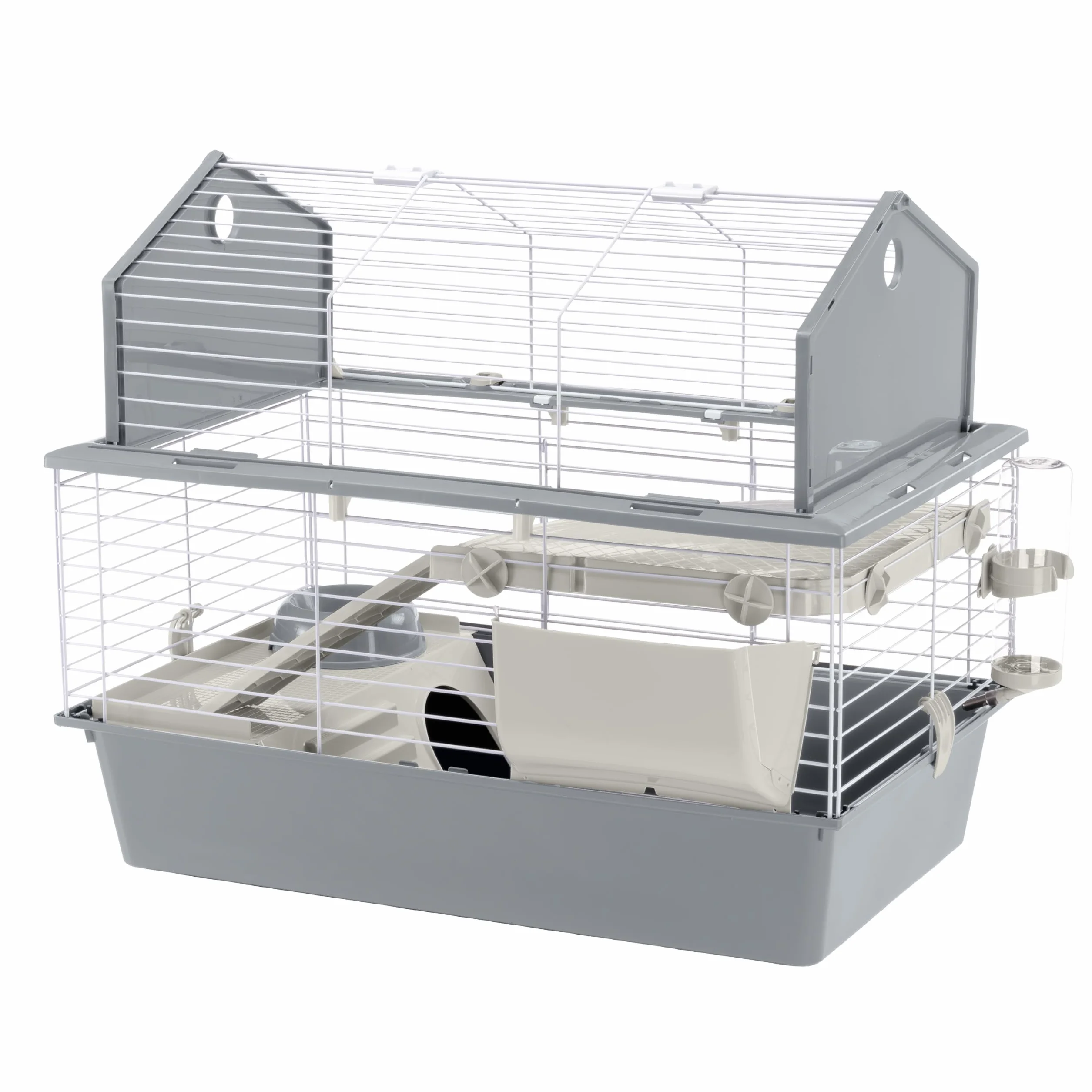 Ferplast Gabbia per Conigli Gabbia per Piccoli Animali BARN 80, 2 Piani, Tetto Apribile, Accessori Inclusi, 78 x 48 x h 65 cm.