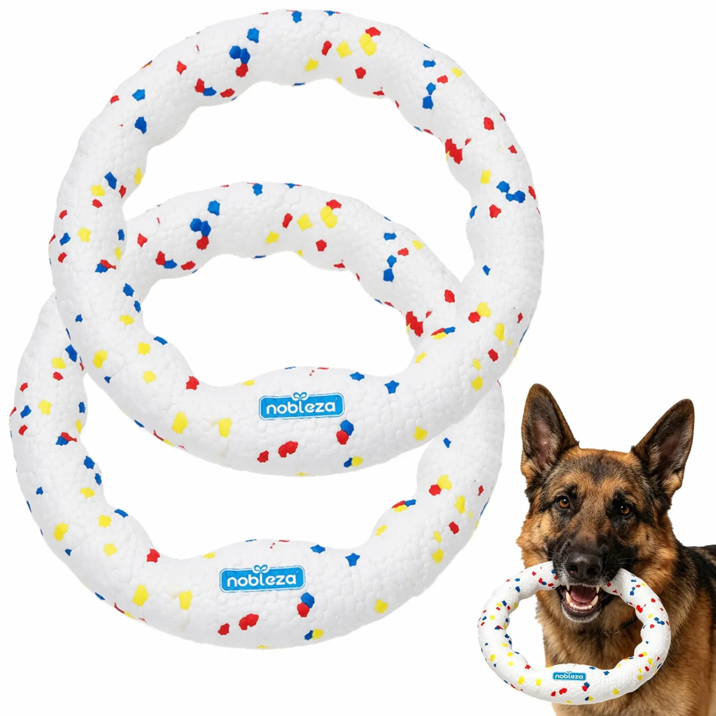 Nobleza Confezione da 2 Frisbee per Cani Anello di Trazione, Giocattolo Robusto per Masticatori Aggressivi, Disco Volante Leggero Galleggiante per Addestramento in Acqua e Giardino, Bianco 23cm
