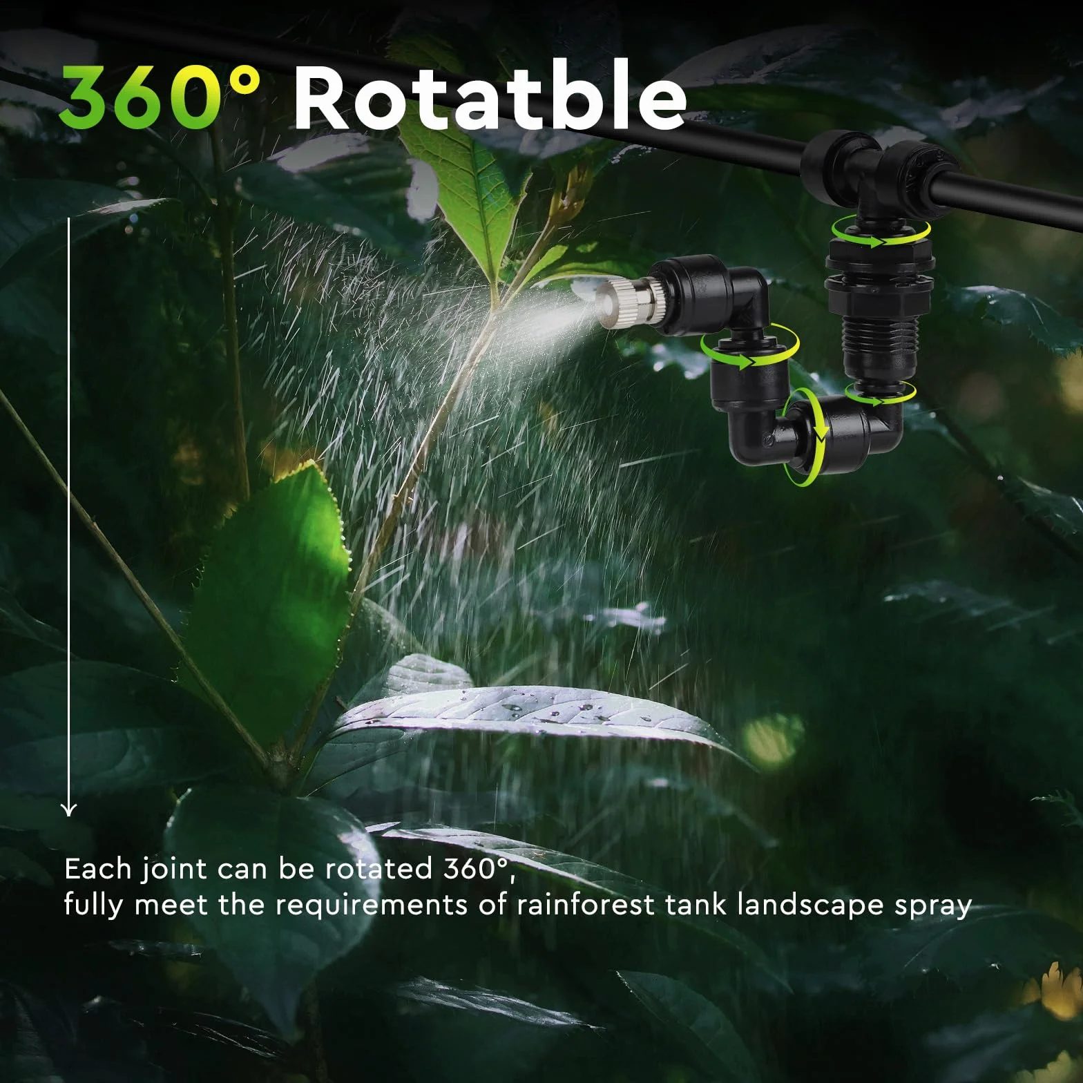 SWAWIS 4 Pezzi Rettile Fogger Ugello Singolo, 360° Regolabile Rettile Fogger Mist Sprinkler, Ugello Nero per Terrario Rainforest