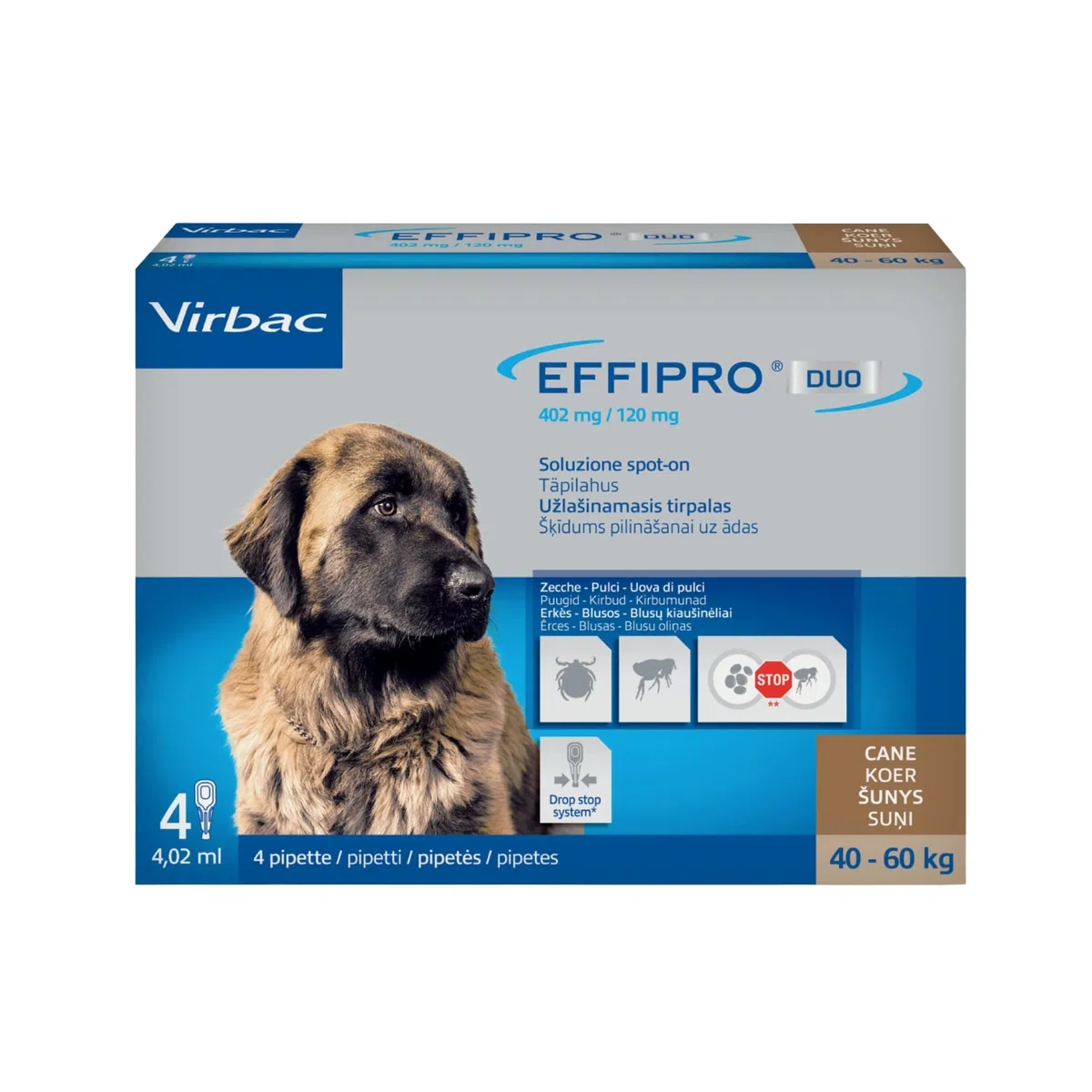 Virbac effipro duo cani XLarge 40-60 kg; confezione da 4 pipette