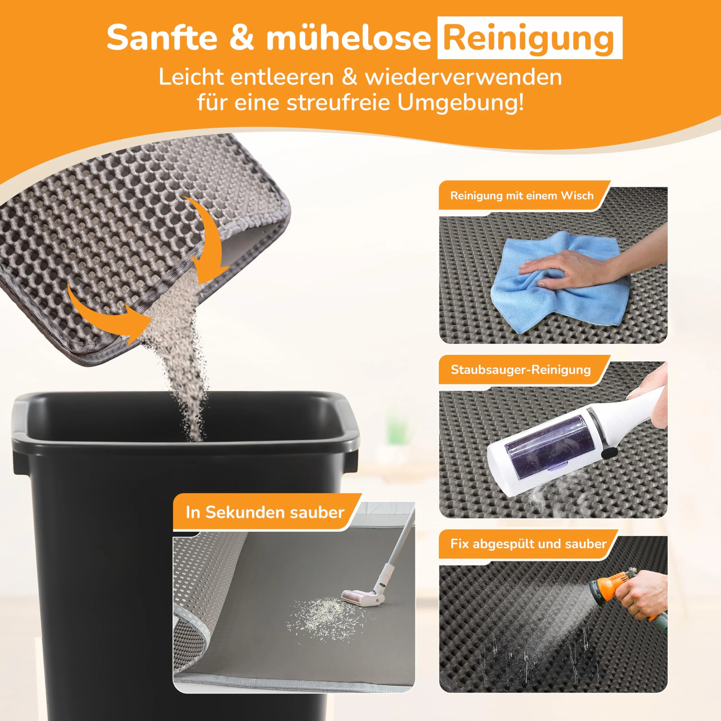 Tappetino Grigio 90x76 cm per lettiera gatto – trattiene la sabbia – impermeabile e antiscivolo – morbido e facile da pulire – ideale davanti alla lettiera – misura grande