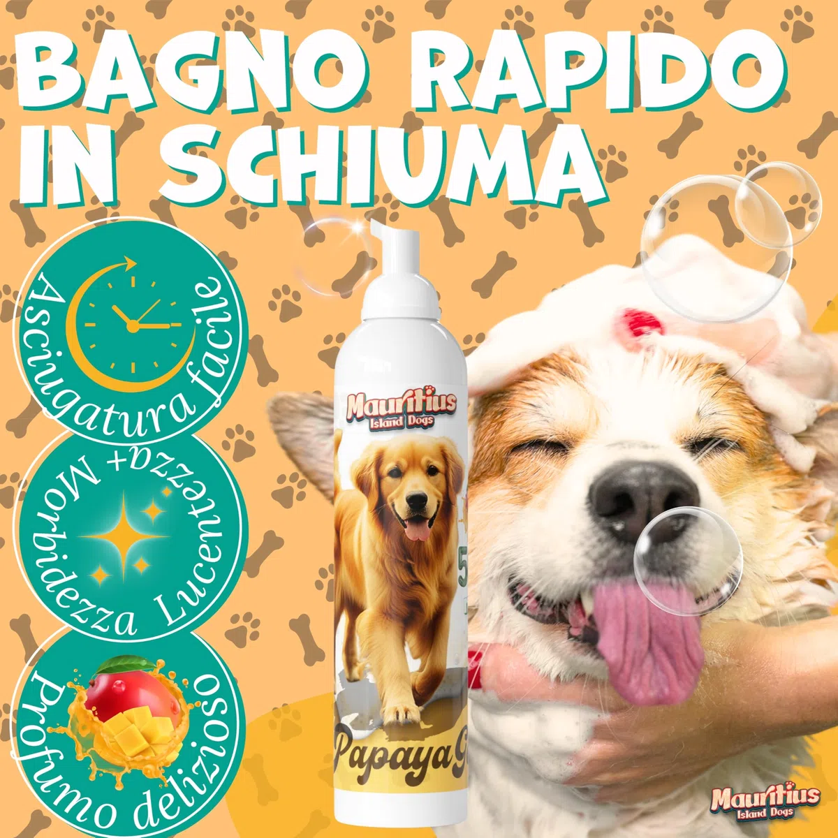 Shampoo Secco per Cani e Gatti Senza Risciacquo 500ML Schiuma Asciugatura Rapida Ingredienti Naturali Ipoallergenico Antiparassitario Idratante Lenitivo e Deodorante (Mango)