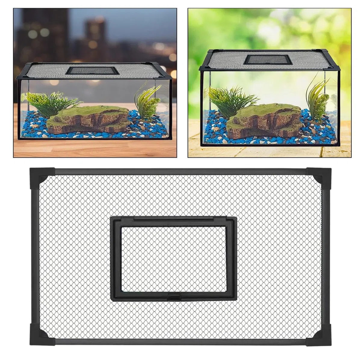 F Fityle Coperchio di Ricambio per Acquario, Auto-assemblaggio, Rete Anti-Salto, Accessori per Coperchio Acquario Nero, Multifunzione, Facile da installare, 60x30 Cm