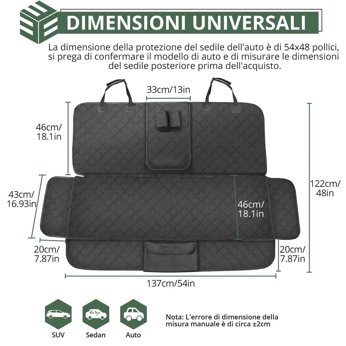 EYPINS Coprisedile Posteriore Auto per Cani 137x122 cm,Telo Macchina per Cani,Impermeabile e Antiscivolo,Copertura Sedili Universali,Nero