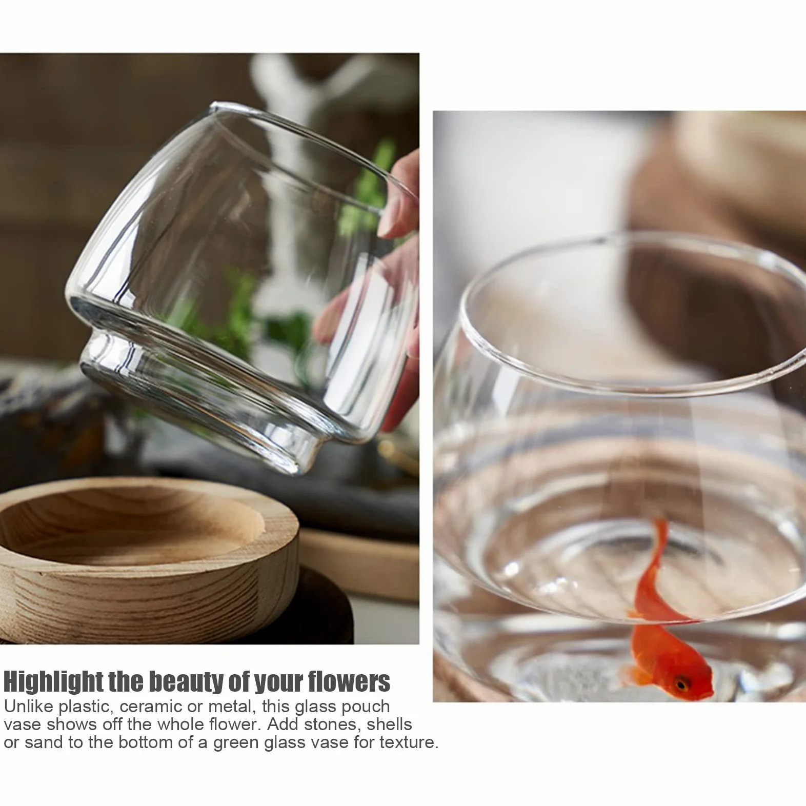 Mini Acquario in Vetro - Piccolo da Ufficio, Vaso Idroponico - Terrario Ecologico - Vaso da Fiori per Piante Betta Pesce Rosso - A