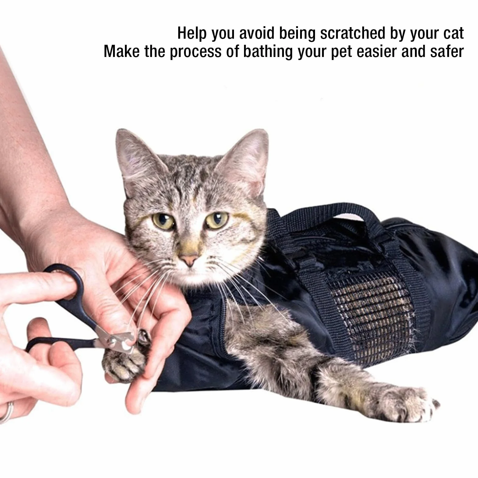 Fockety Borsa per Toelettatura Gatti, Borsa per Trattenuta da Bagno per Animali in Tessuto Oxford con Cerniere Anteriori e Posteriori, Maniglie e Gancio per Appendere, Borsa per