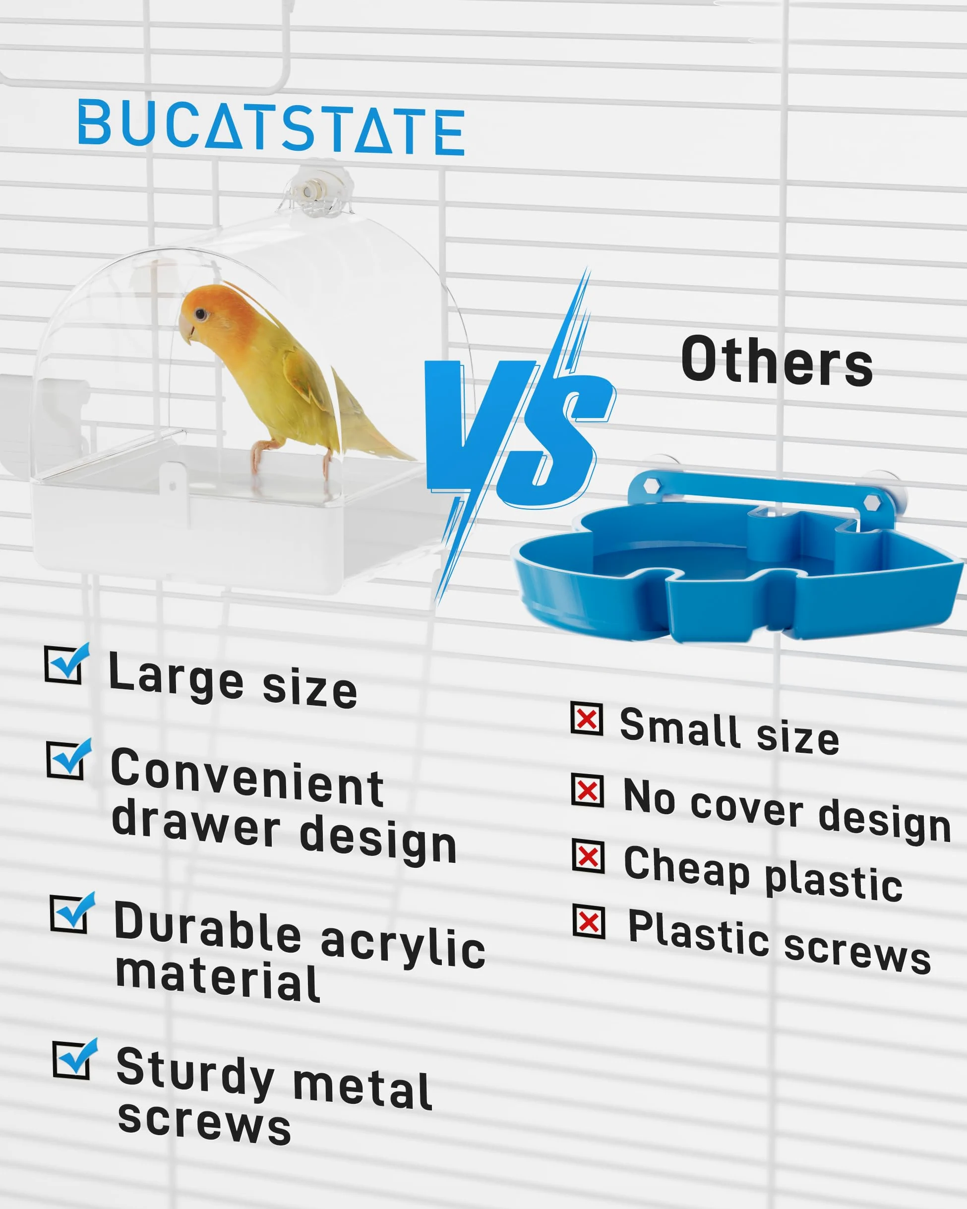 BUCATSTATE stabilimento balneare per gabbie per uccelli, 3 in 1 multifunzione da appendere per uccelli/ciotole/casa/abbeveratoio per uccelli, per gabbia, accessori adatti per inseparabili,