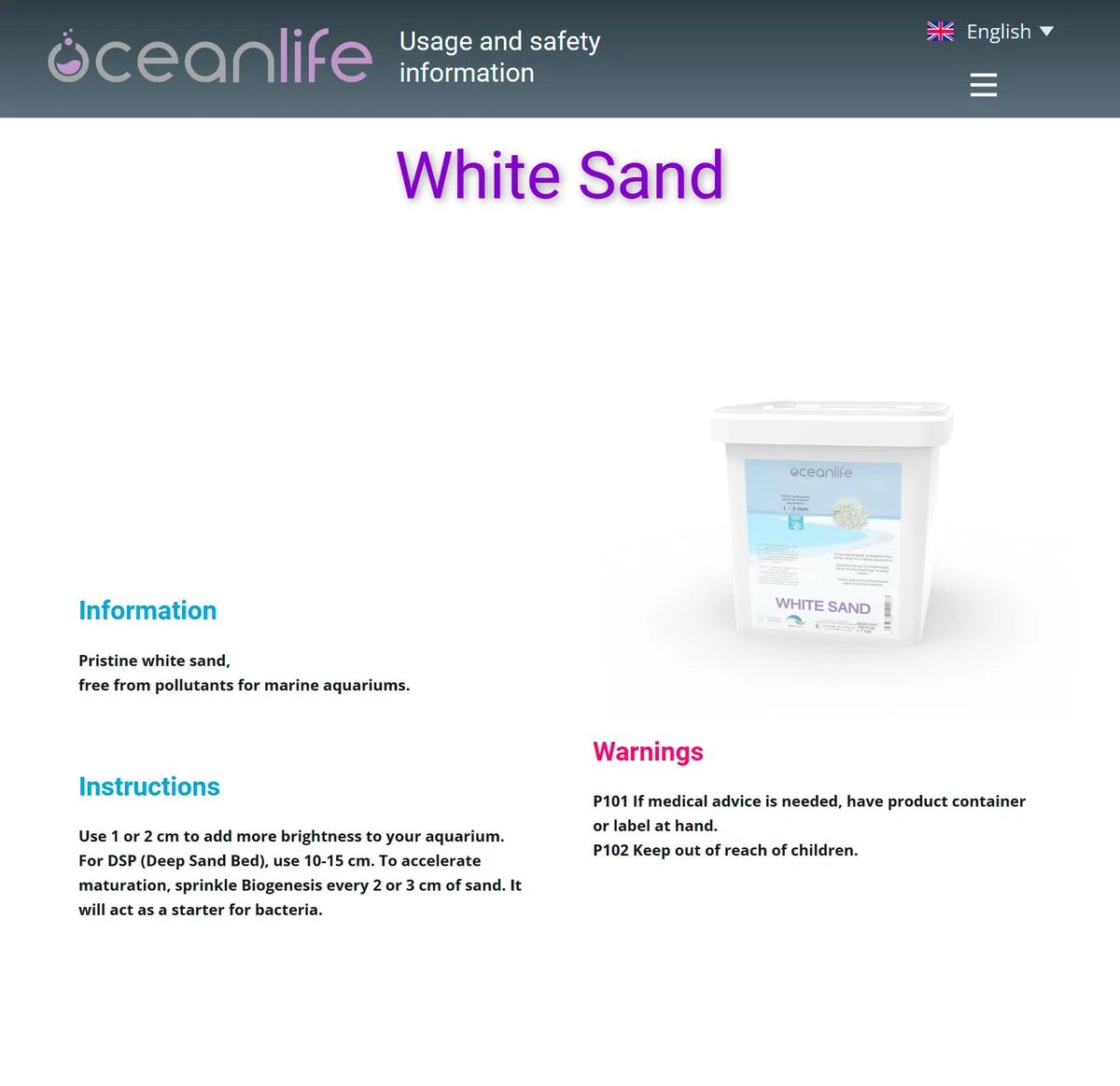 Oceanlife White Sand 0,7-1,2 mm - 5000 ml - Sabbia calcarea Bianca fine