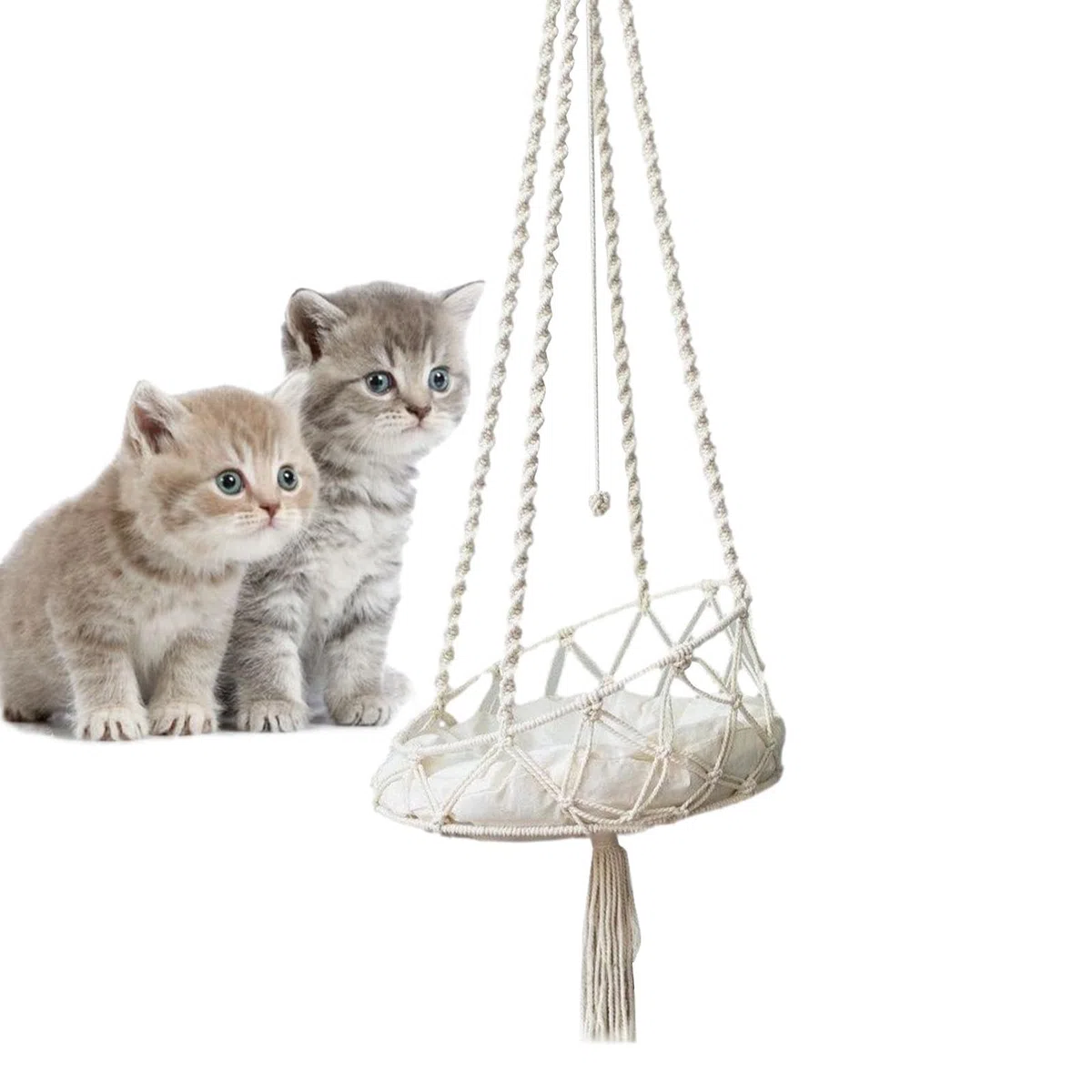 Amaca altalena per gatti, stile boho, per interni, per gatti, per giocare e arrampicarsi, con cuscino rimovibile, per patio, giardino, sala studio, balcone