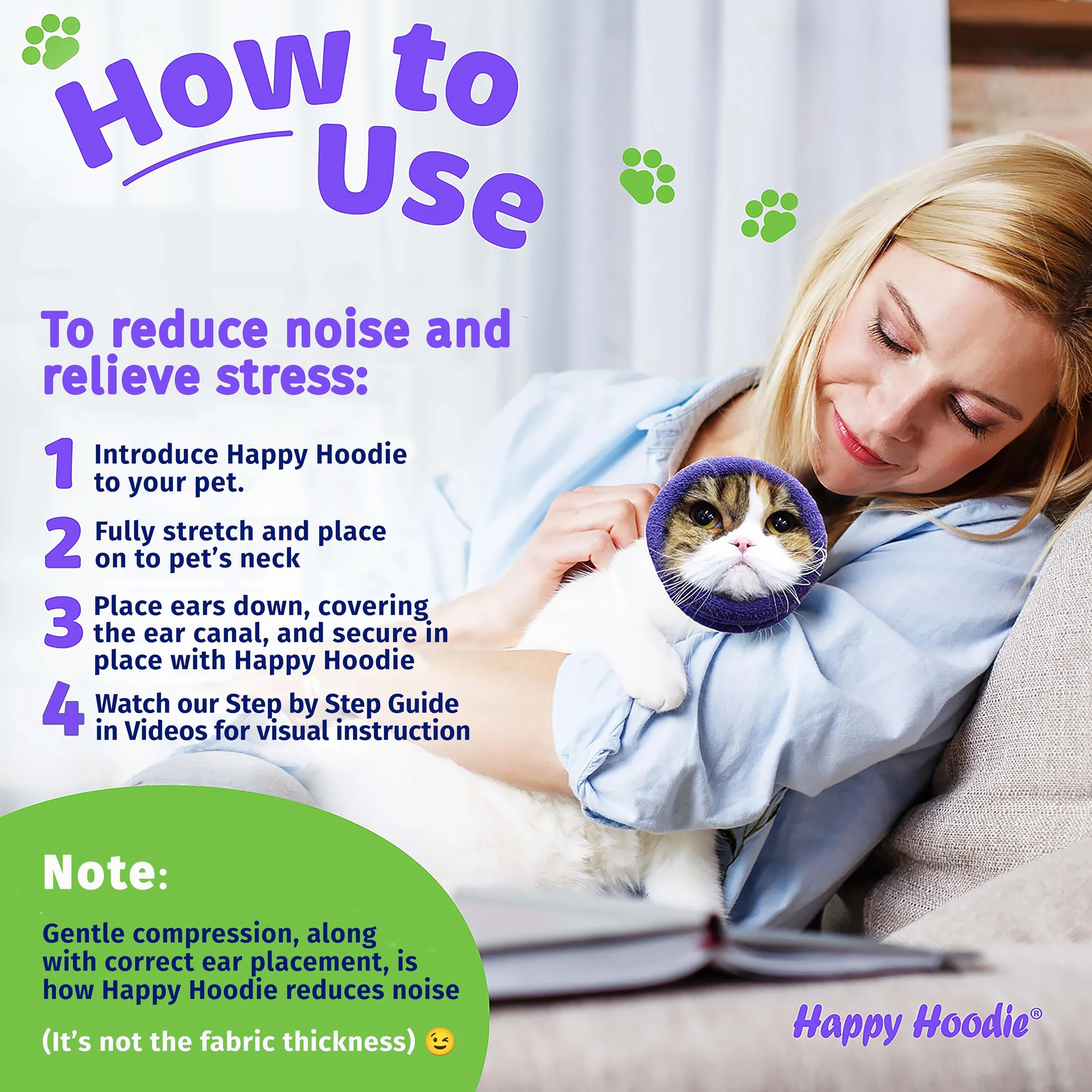 Happy Felpa con cappuccio per cani e gatti, marca americana per alleviare l'ansia, antirumore, cura del pelo, fuochi d'artificio, confezione da 2, viola (1 piccolo, 1 grande) – dal 2008