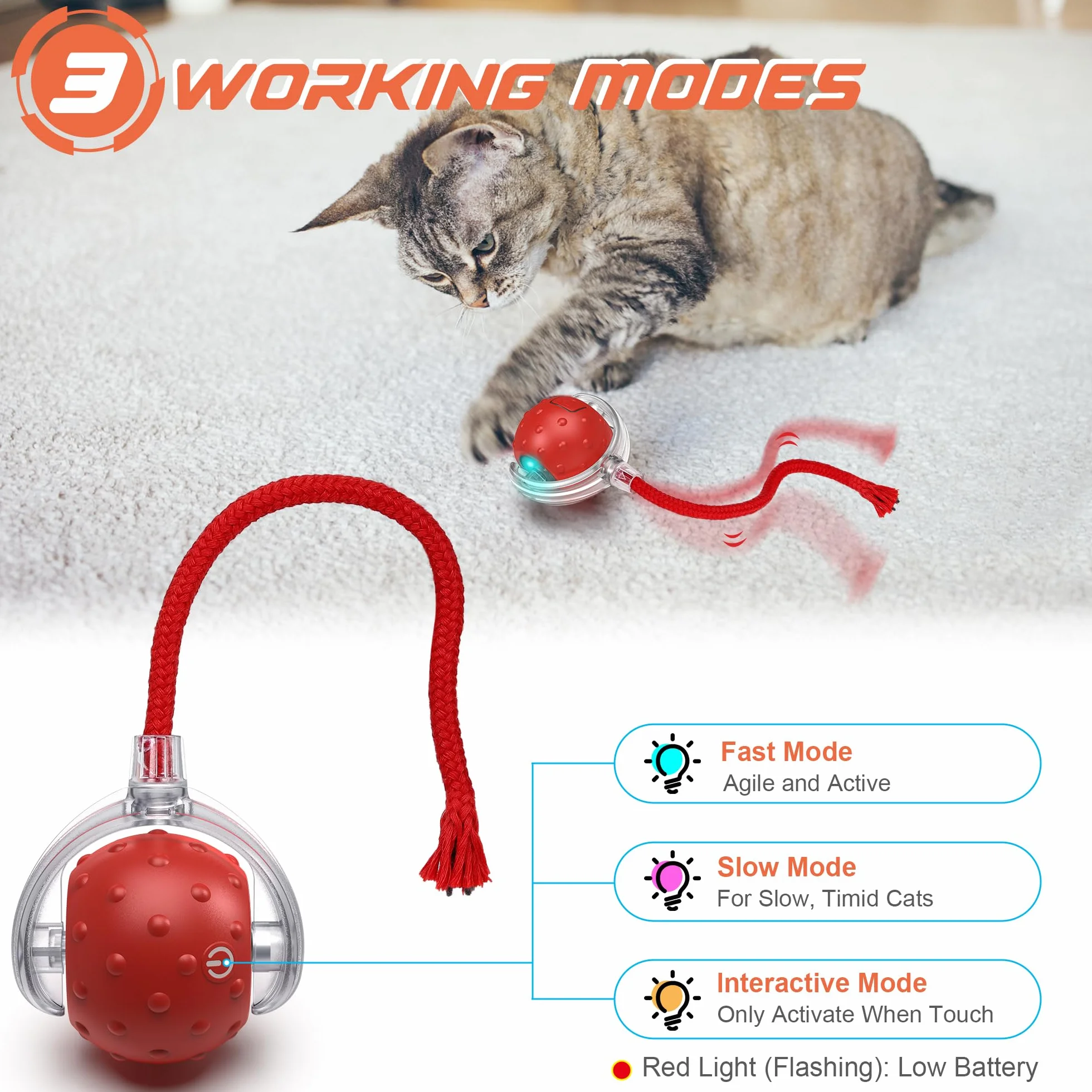 IOKHEIRA Giocattoli Interattivi per Gatti da Interno Giocattoli Elettrici per Gatti con Corda Lunga Rotazione Automatica