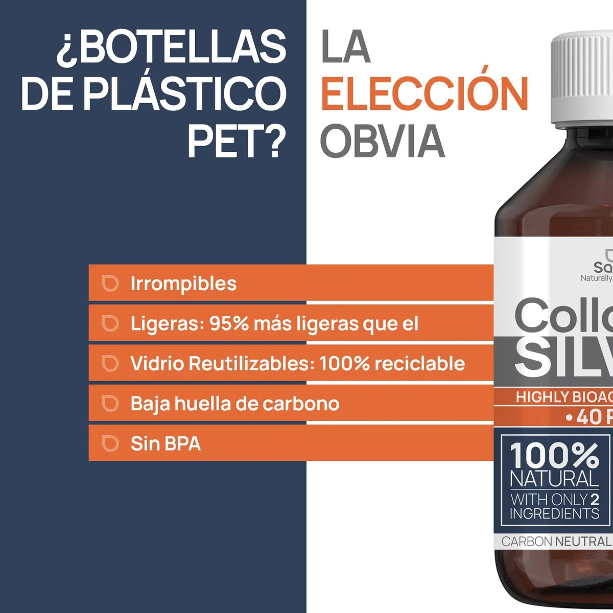Argento colloidale, 40 PPM, 1 litro, acqua d'argento di alta qualità, più forte di 25 ppm, per uomo, cane e gatto, carbonio neutro, 100% naturale con 2 ingredienti