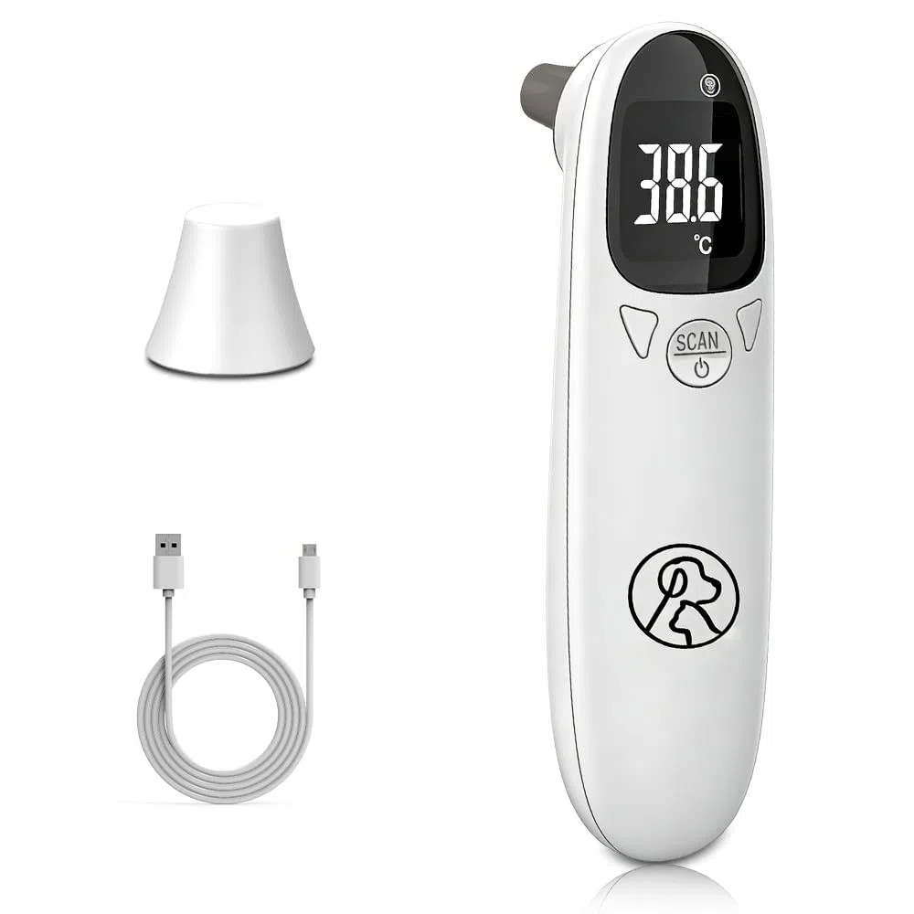 Termometro Auricolare per Cani, SGZIOO Termometro per La Febbre per Cani e Gatti Con Display LED, Termometro per La Febbre per Cavalli, Termometro per Canis, Gatti, Mucche, Cavalli e Animali
