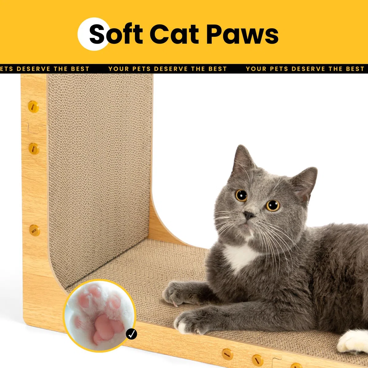 Conlun Graffietto per Gatti, 58 cm Forma a L da Parete, Tiragraffi Verticale, Cartone Resistente per Proteggere i Mobili da Gatti Domestici, Grande,Effetto legno