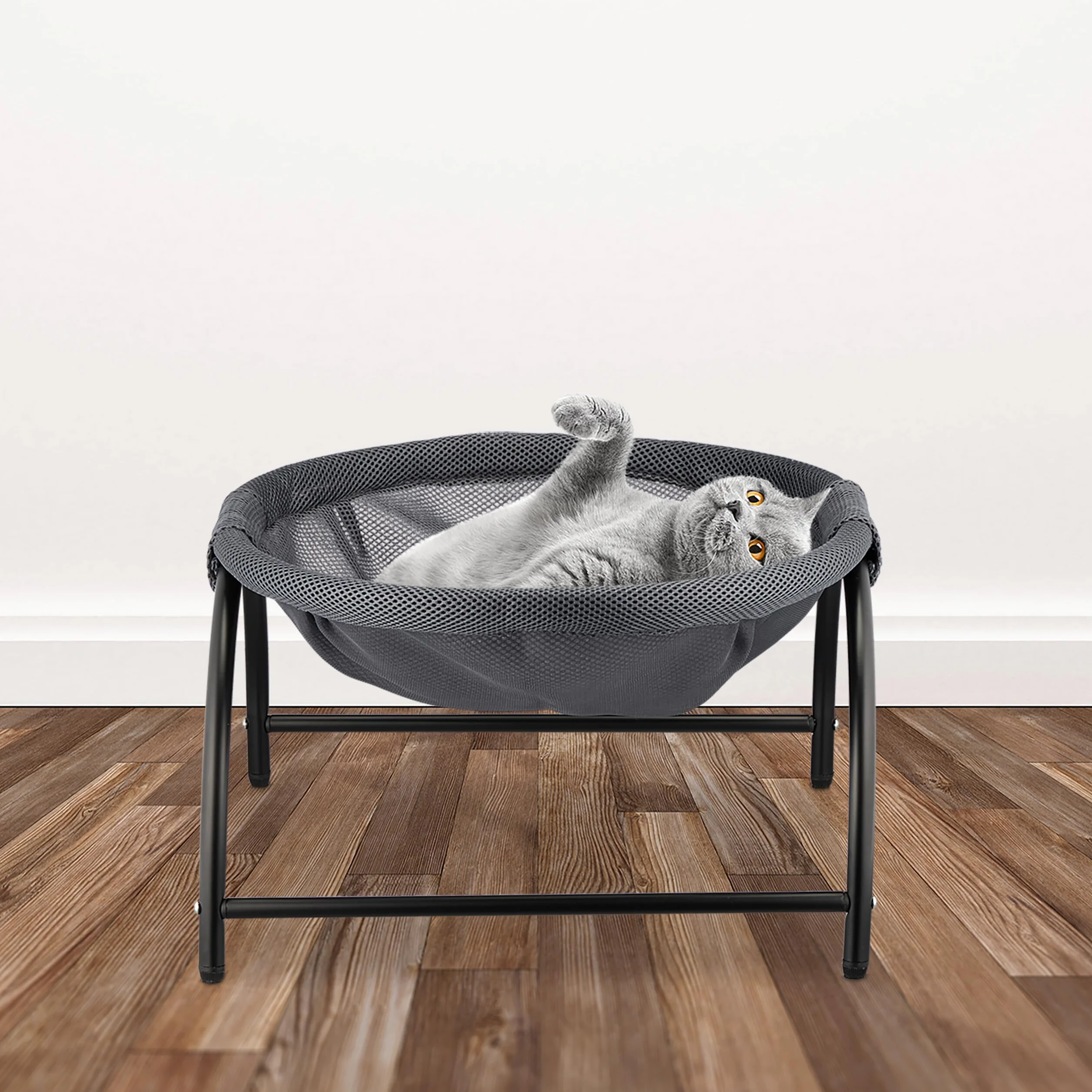Relaxdays Letto ad Amaca per Gatti e Cani Piccoli, Cuccia Rialzata Animali Domestici, HLP 25x44x42 cm, Grigio Scuro Nero