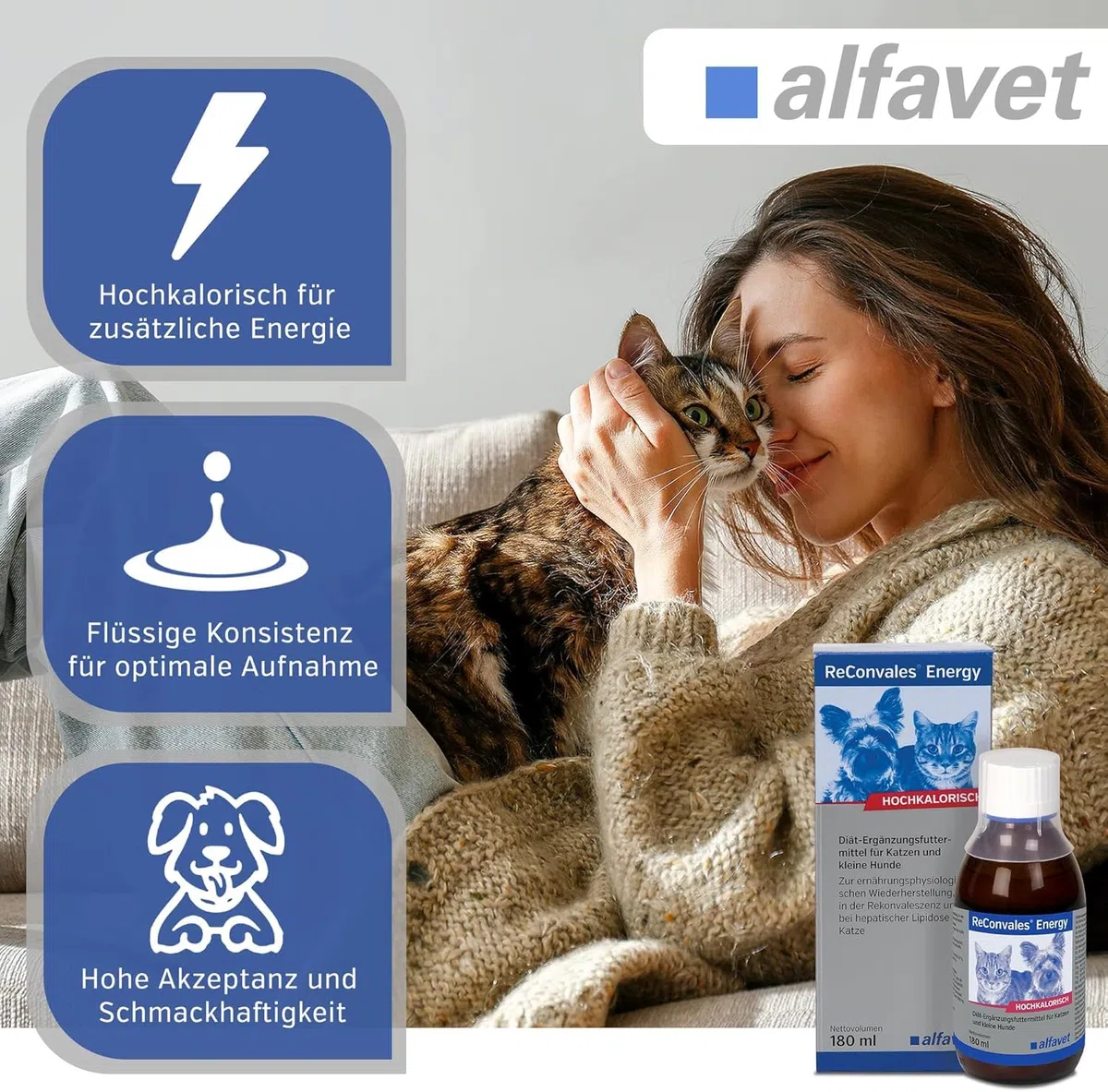 alfavet ReConvales Energy, confezione doppia, in convalescenza, sottopeso e lipidosi epatica del gatto, ad alto contenuto calorico, 2 x 180 ml