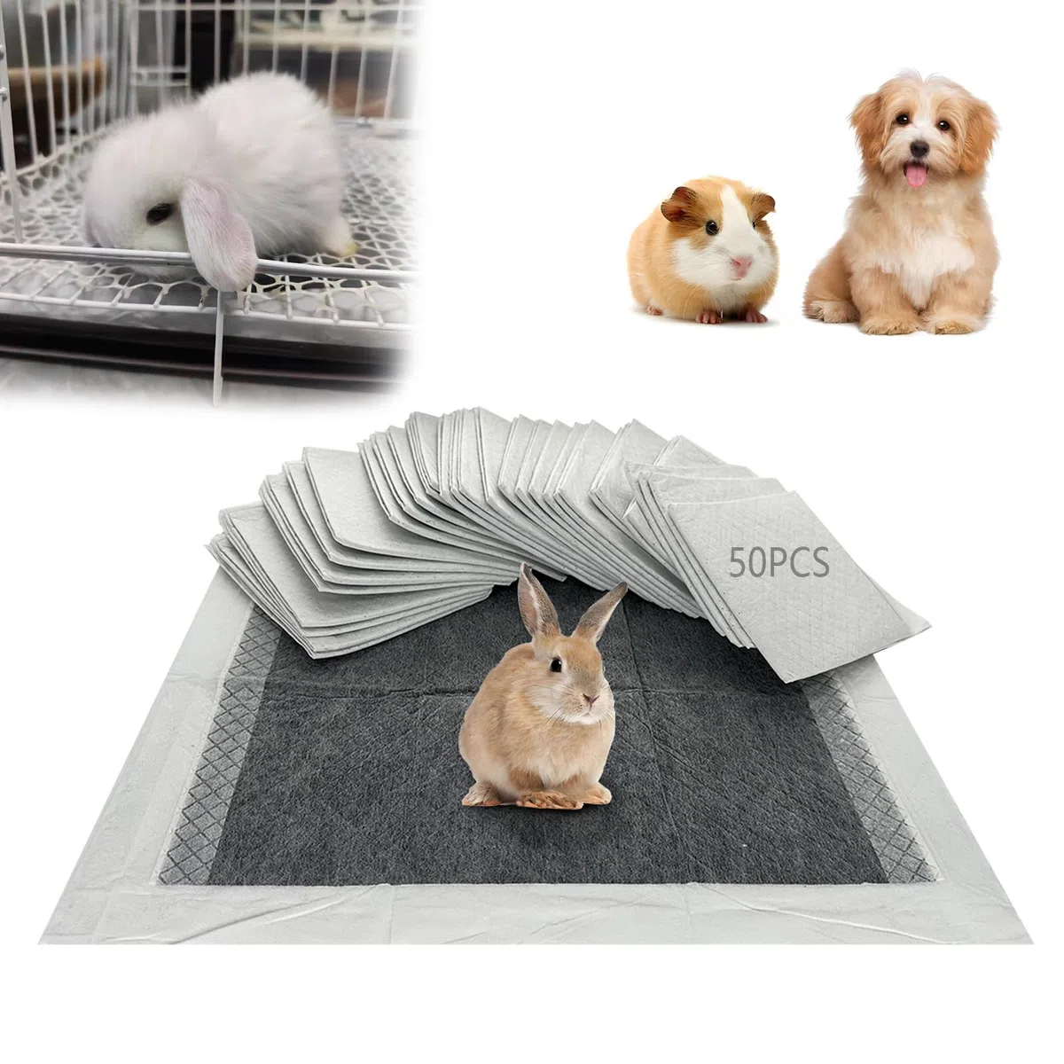 Cuscinetti per Pipì di Coniglio, Cuscinetti Monouso per Addestramento Animale Domestico, 50 Pezzi Tappetino Igienico Assorbenti per porcellini d'India Cuccioli Cincillà Criceti Furetti Gatti