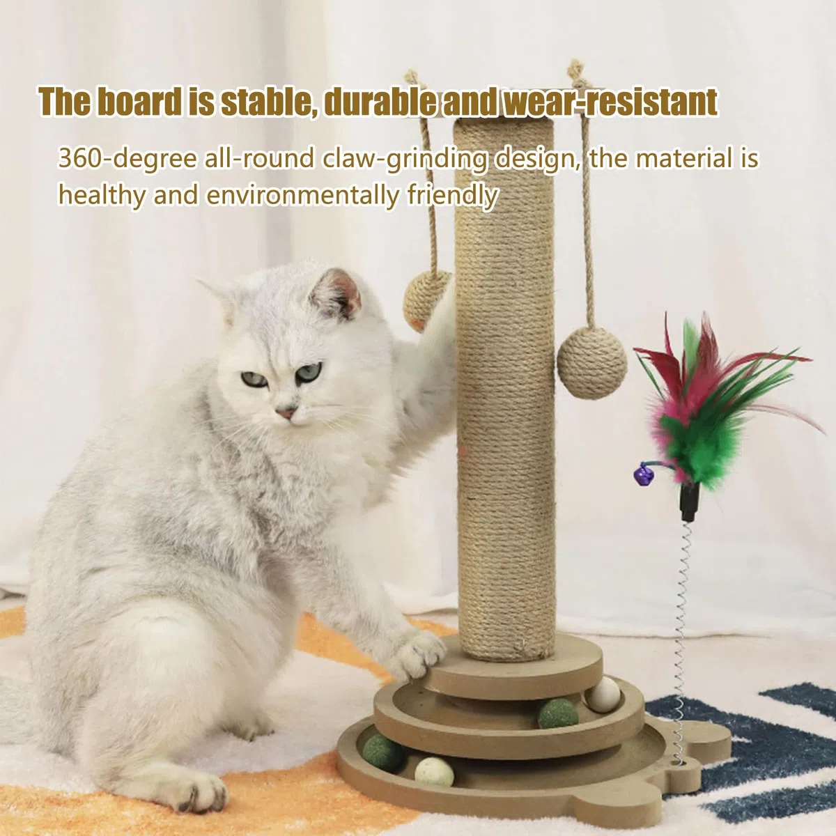 Tiragraffi per Gatti | Torre Con Palline Per Gatti,Struttura Arrampicabile Con Bacchetta Gioco E Palle In Sisal Resistente Verticale Per Cuccioli