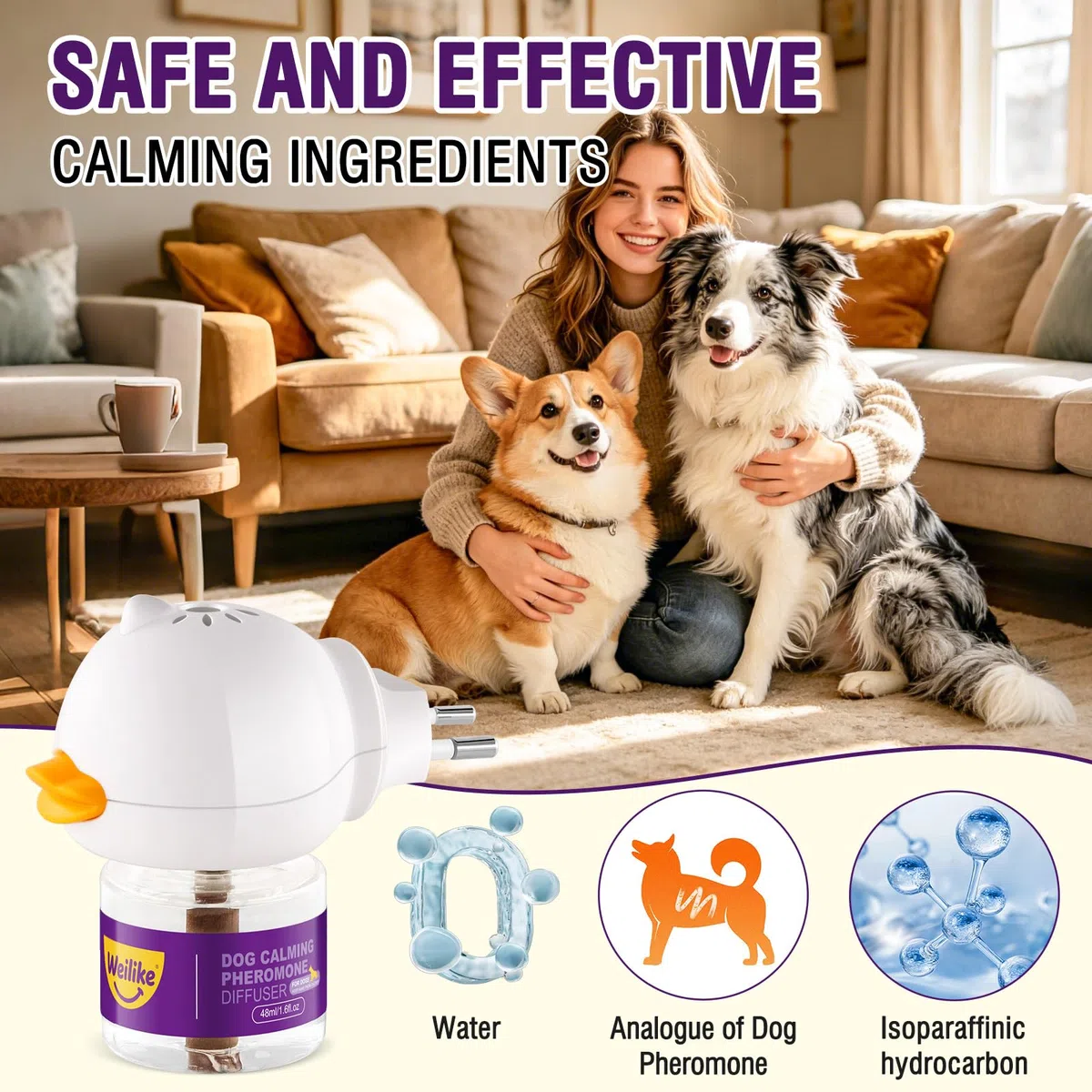 Diffusore di Feromoni Rilassanti per Cani,Sollievo Naturale dall'Ansia,Riduce Lo Stress e Favorisce Il Rilassamento,Formula Sicura ed Efficace,2 Ricariche