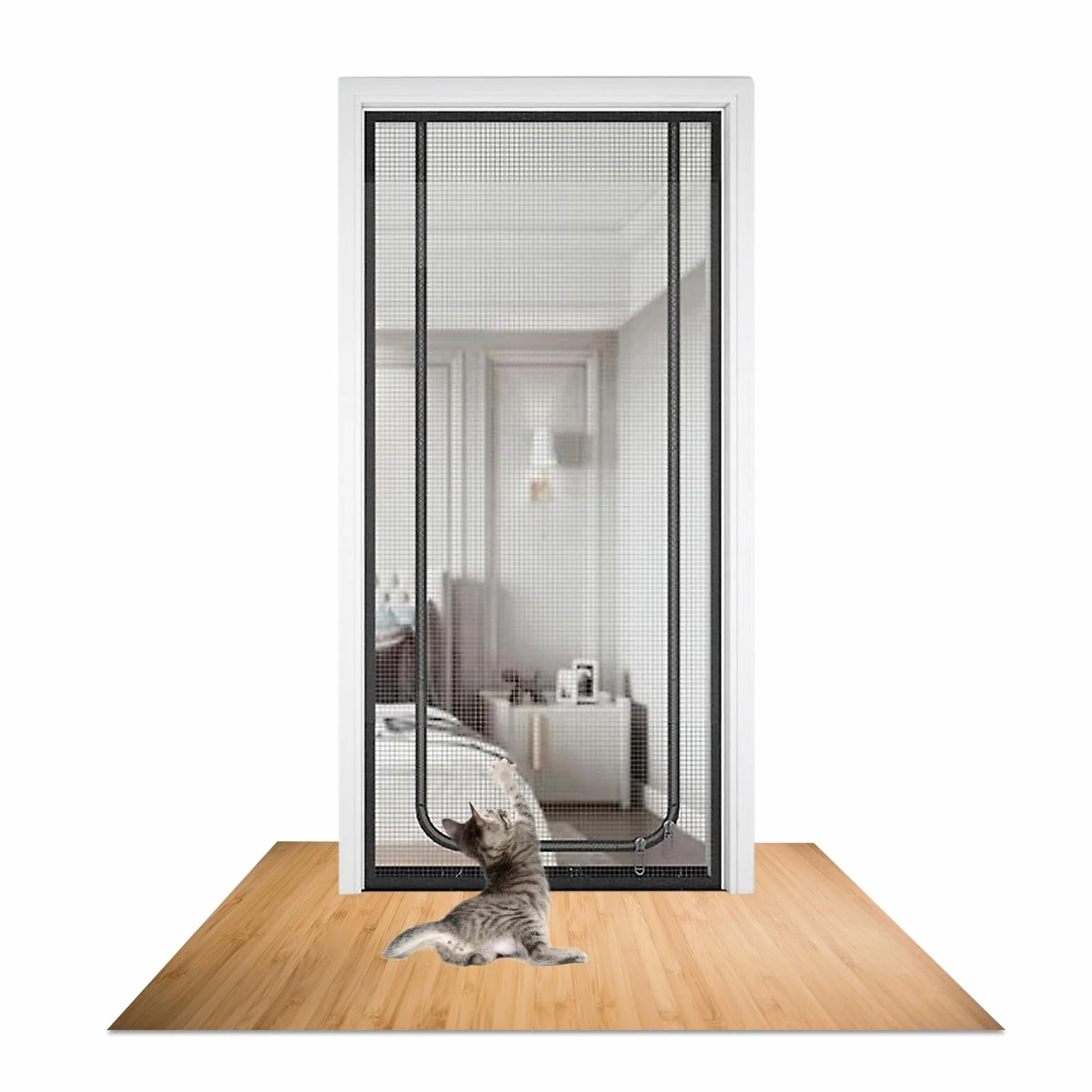 Griglia per Gatti per Porta del Balcone - Rete Sicura per Animali Domestici, Porta a Rete Ispessita, Impedisce ai Gatti di Correre - Soggiorno, Camera da Letto, Cucina, Terrazza (90 x 200)