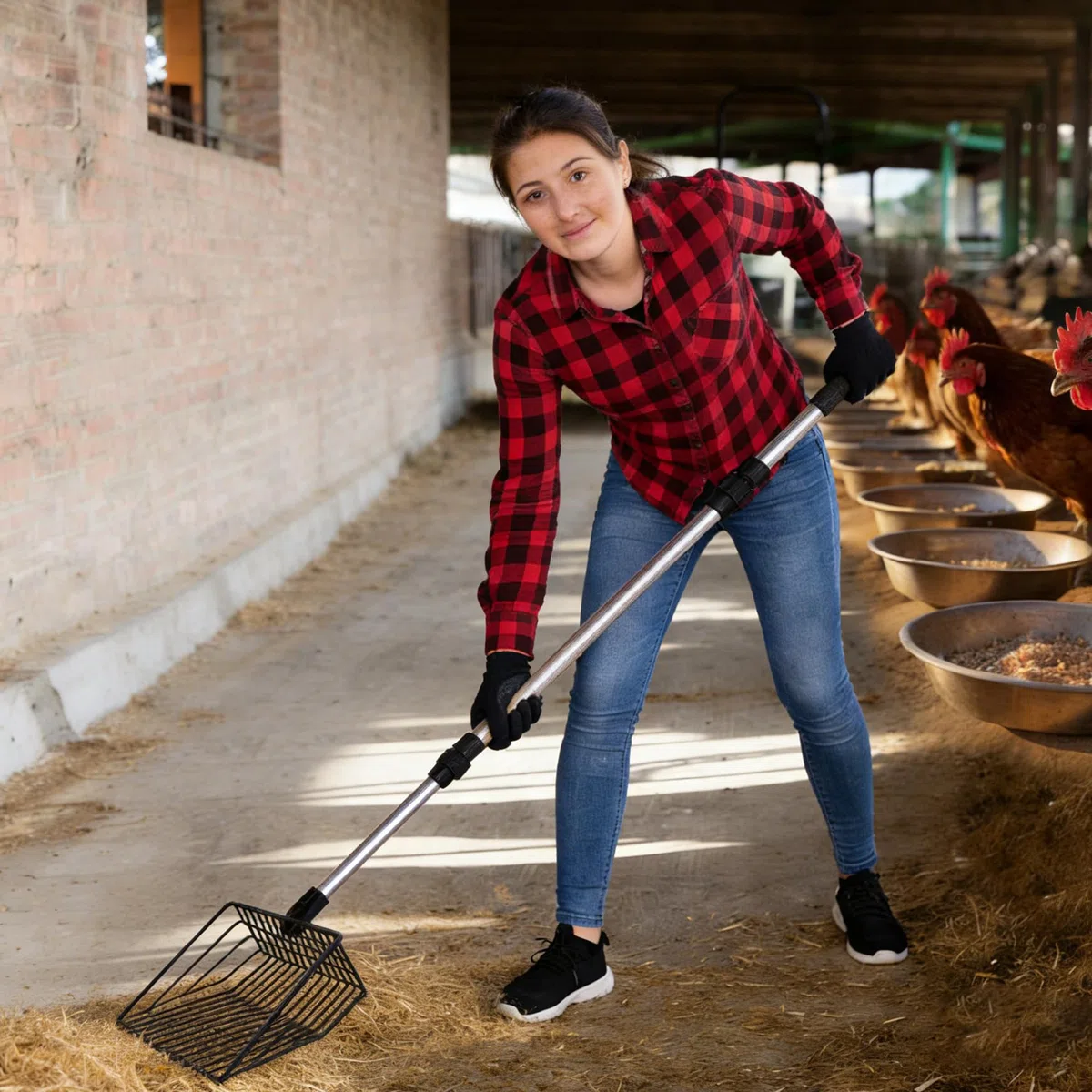 Paletta 3 in 1, accessorio per pollaio, paletta per pollo, paletta per pollo, paletta regolabile con 2 paia di guanti, per pollaio, separazione di feci e detriti di sabbia