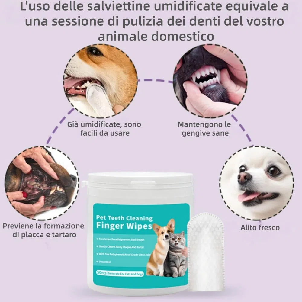 zampalife salviette dentali Adatto a cani e gatti,Confezione da 50 pezzi,Facile da usare, Riduzione Placca, Rinfresco Alito