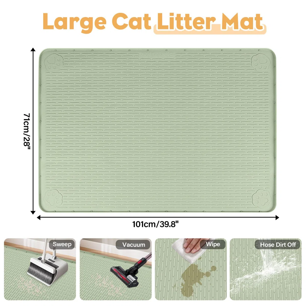 Kalolary Tappetino Lettiera Gatti, Tappetino Lettiera Silicone Tappetino Lettiera Gatti Tappetino Silicone Lettiera Gatti Tappetino Anti Dispersione Gatti Protezione Pavimenti (40 x 28 pollici Verde)