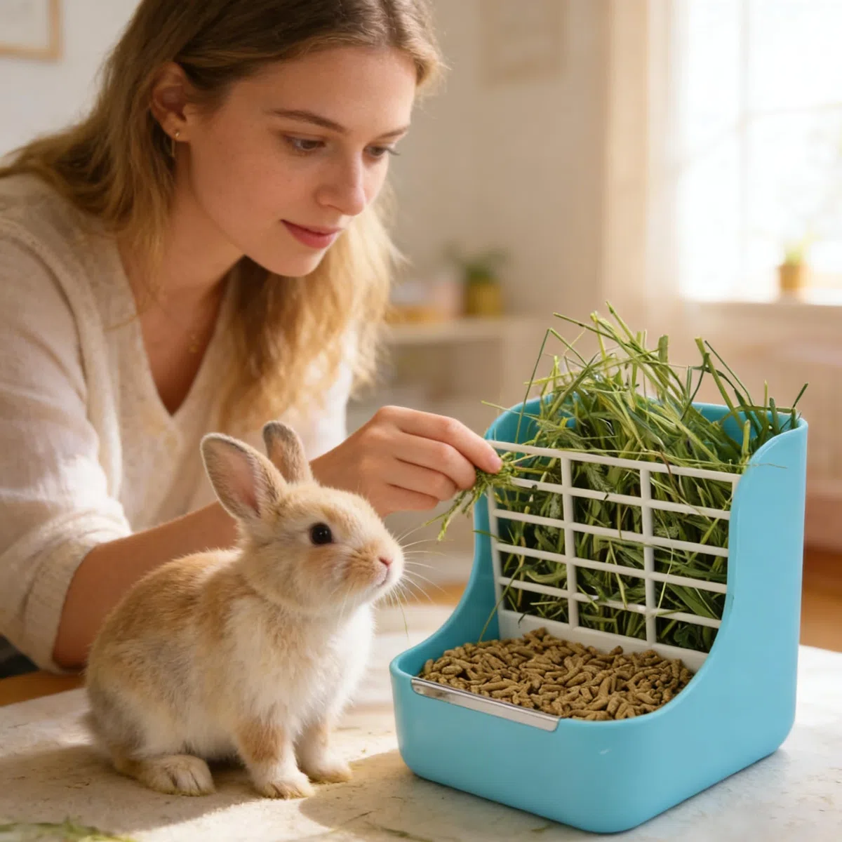 Alimentatore di Fieno, Alimentatore di plastica, per Coniglietti in plastica per Animali 2 in 1 Mangiatoie per fieno per piccoli animali, coniglio, porcellino d'india, galesaur, furetto (blu)