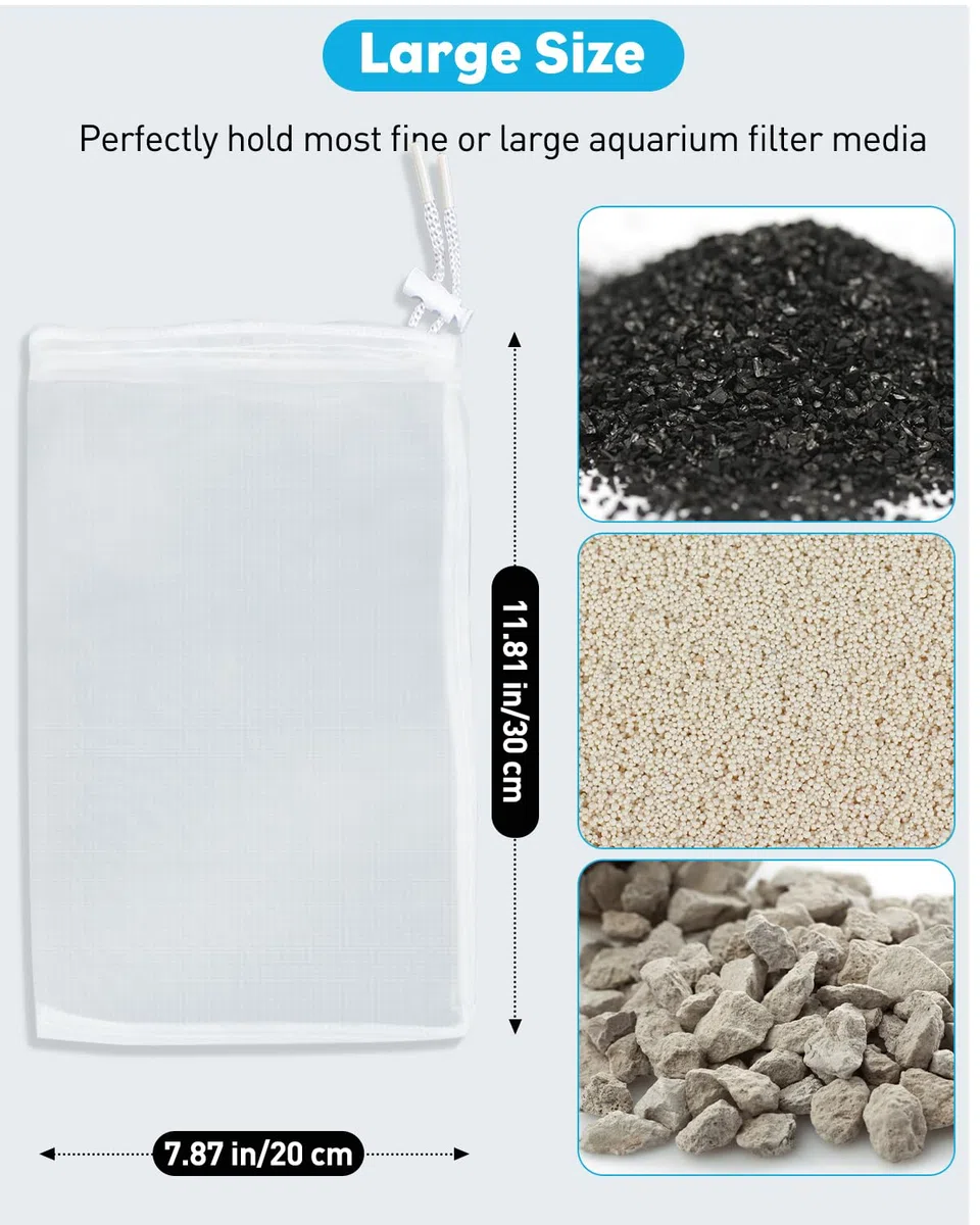 Pawfly 8 Pack di Sacchetti di Materiale filtrante per acquari, Sacchetto a Rete Extra fine per acquari con Coulisse 150 Micron Sacchetto a Rete per resine Fini (20 x 30 cm)