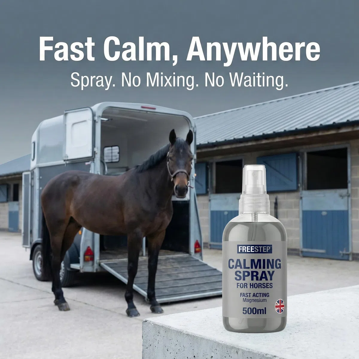 Spray calmante per cavalli, ad azione rapida, con magnesio, per ansia, stress e spooking, concentrazione naturale e rilassamento, senza sonnolenza e sicurezza per la competizione, calmante