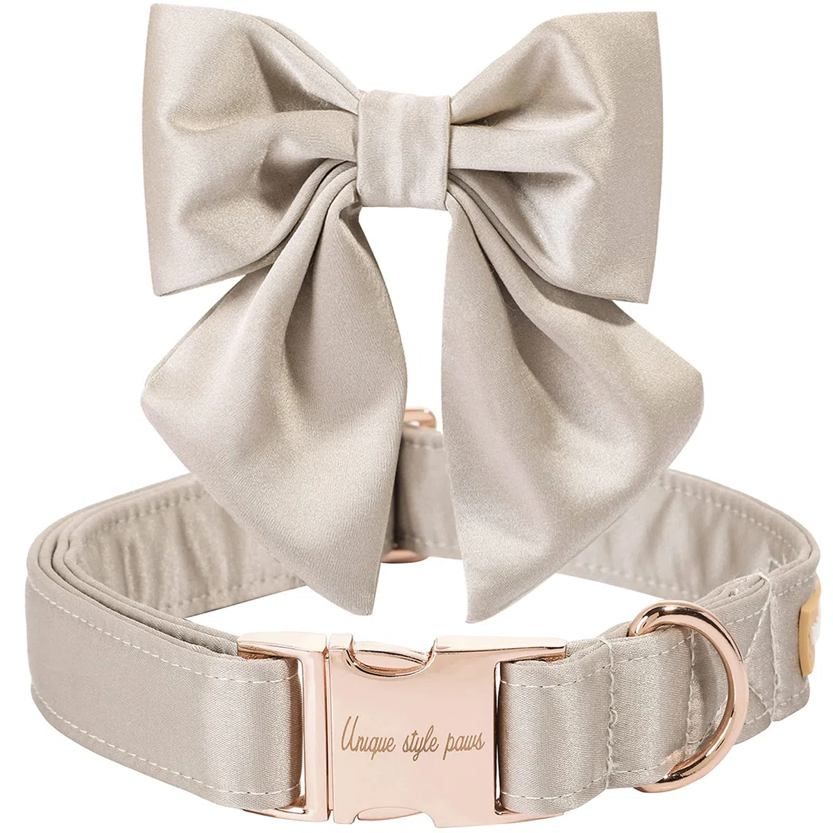 Unique style paws, Collare per cani in seta, durevole e regolabile, con fiocco, per matrimonio, per cani, taglia XL, colore champagne