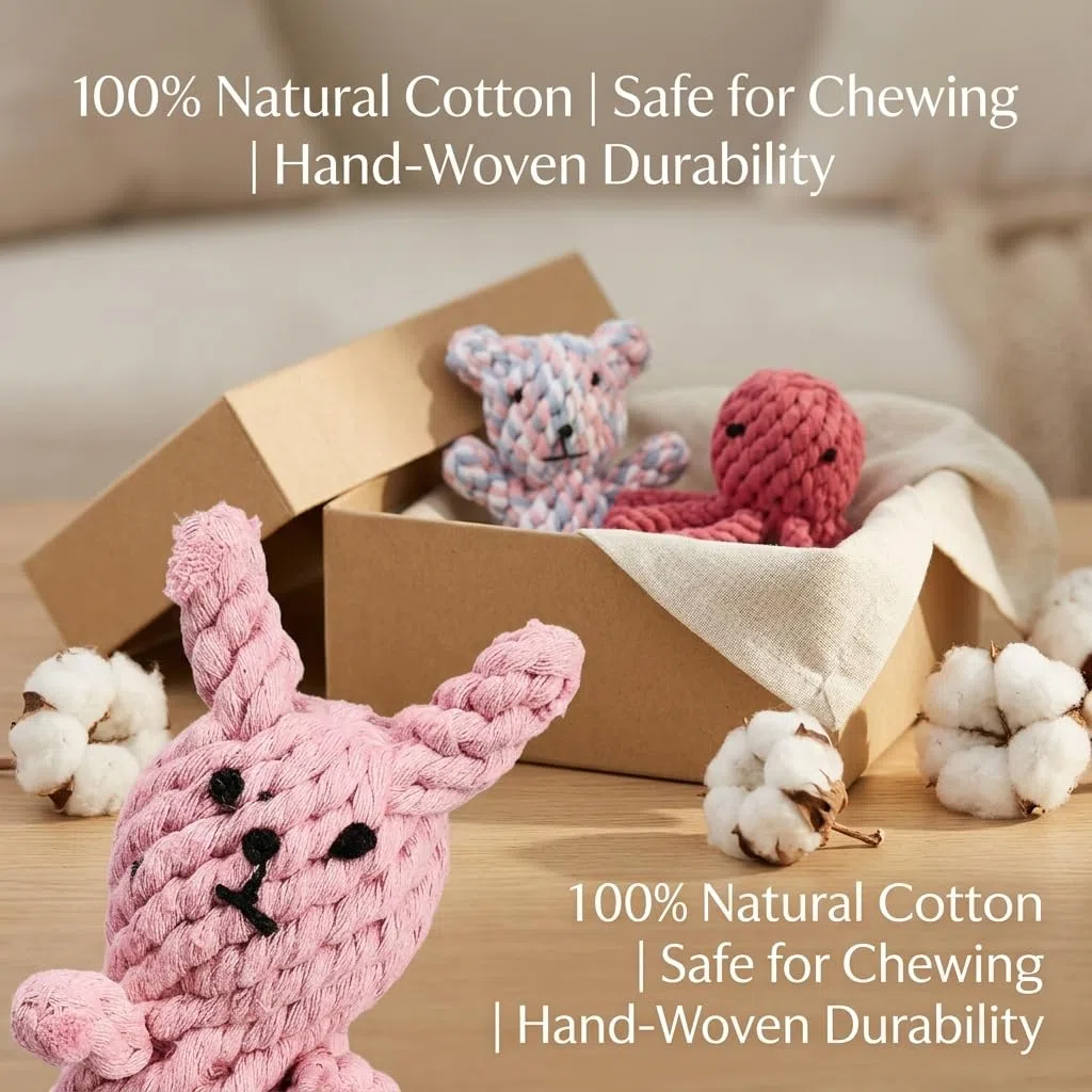 NEXUS - Set da 3 giocattoli per cani in corda di cotone, design carino, giocattolo da masticare resistente per cani piccoli e medi, gioco interattivo N16TOYPROJECT01