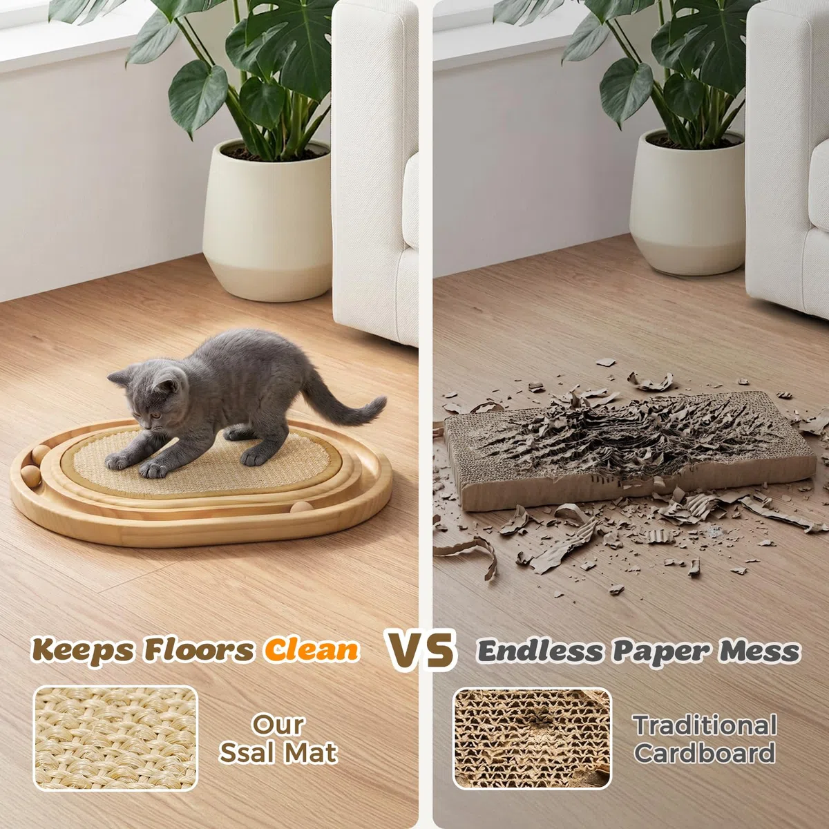 Gimars Tiragraffi Ovale per Gatti in Sisal Naturale, Gioco Interattivo 3-in-1 con Pista in Legno e Palline Ruotanti, Cuccia Letto e Tappetino Antiscivolo per l'Intrattenimento dei Gatti in Casa