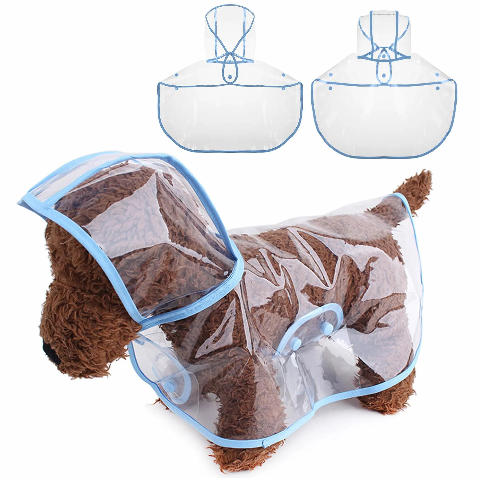 PETCUTE Impermeabile Cane con Cappuccio,Ultraleggero,Impermeabile per Cani PVC Trasparente con Chiusura a Bottoni,Cappottino Antipioggia Poncho per Cani Taglia Piccola e Media