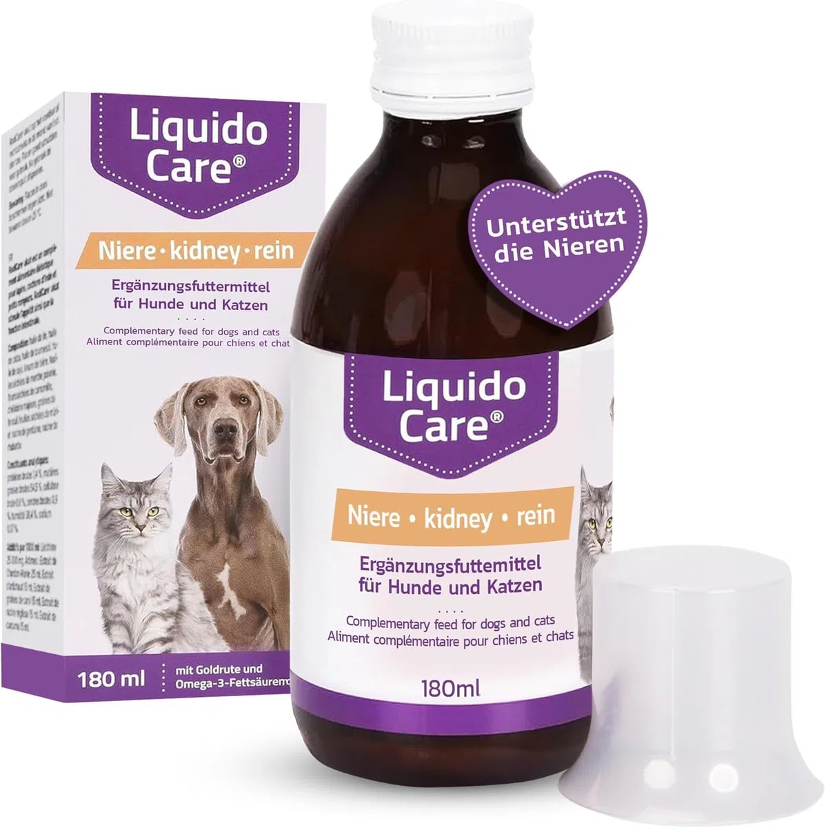 LiquidoCare Renal (180 ml) – Mangime complementare per cani e gatti – con verga d’oro, selenio, vitamine e acidi grassi omega – integrazione nutrizionale liquida