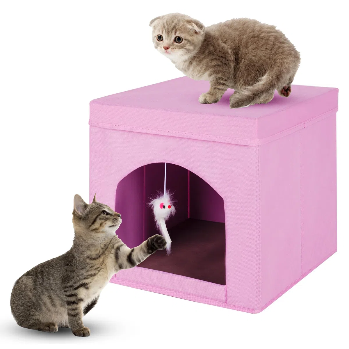 Powerking Cuccia Pieghevole per Gatti o Gattini, Cubo per Felini, 33 x 33 x 33 cm, Rosa
