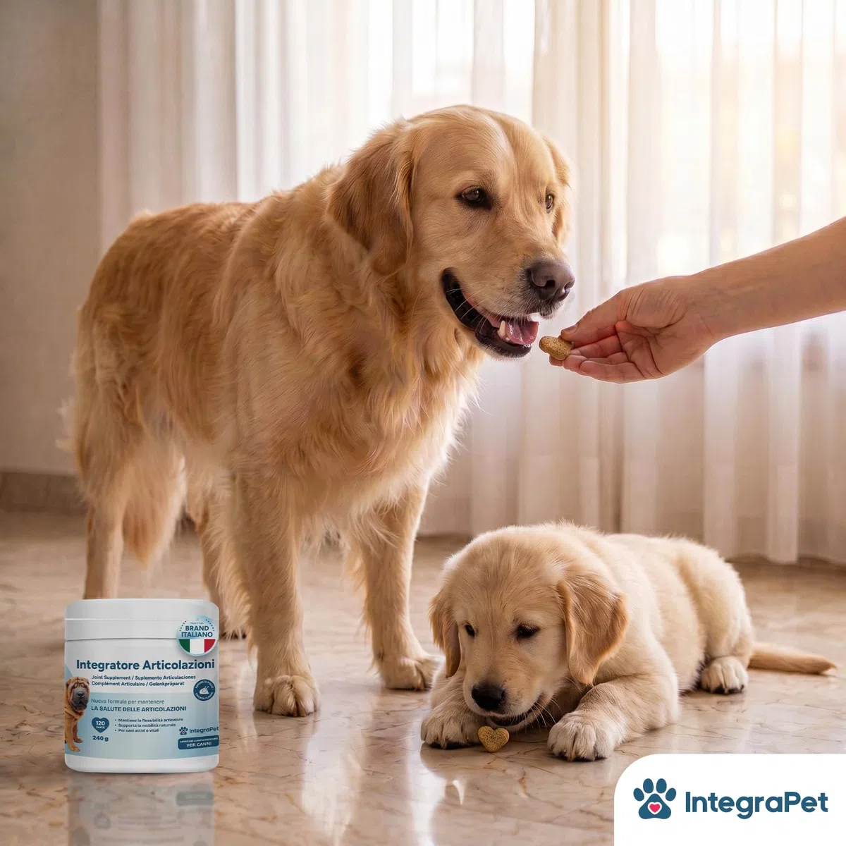 Integratore Articolazioni per Cani – Integratori Articolazioni Cani con Collagene e Magnesio, Glucosamina e Acido Ialuronico, 120 Snack Masticabili per Mobilità e Ossa