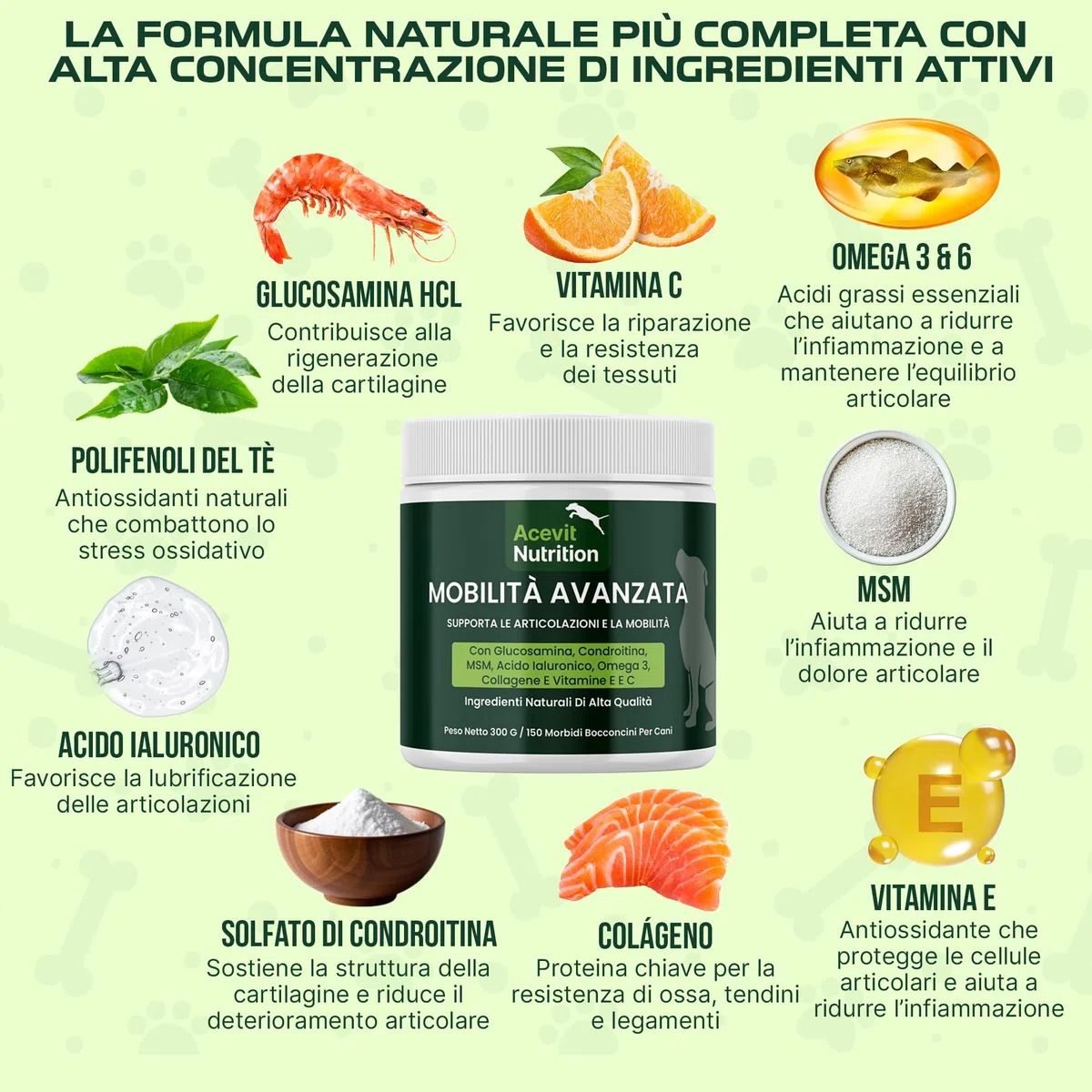 Integratore Articolazioni Cane 150 Bocconcini 100% Naturali, Condroprotettore con Glucosamina, Condroitina, MSM, Acido Ialuronico e Collagene – Antinfiammatorio che Migliora Mobilità e Cartilagini