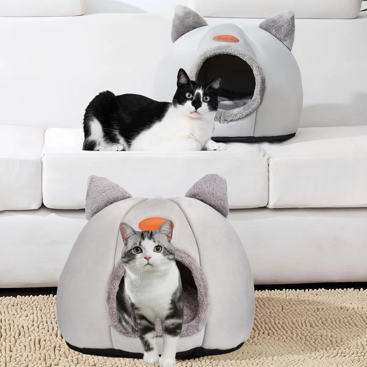 Cuccia per Gatti a Forma di Testa di Gatto | Design 2-in-1 come Tana Morbida o Cuscino | Regalo Perfetto