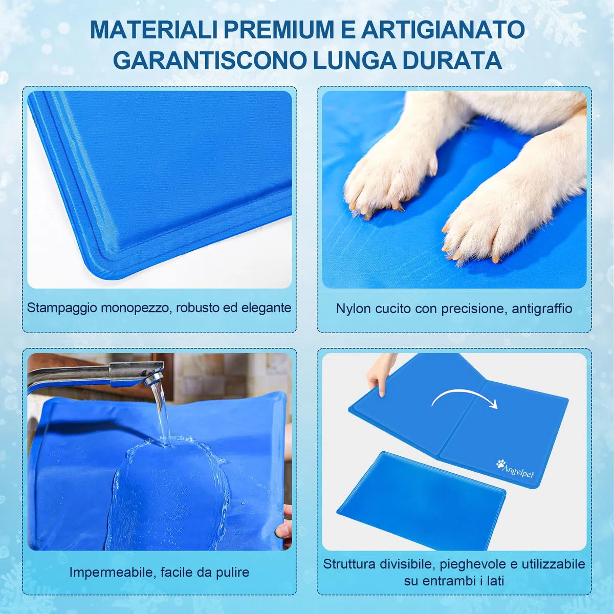 Angelpet Tappetino Refrigerante per Cani e Gatti, S 50x40cm - Gel Auto-Rinfrescante Atossico, Tappeto Rinfrescante Impermeabile e Duraturo, Ideale per Cani e Gatti nella Calda Estate(Blu)